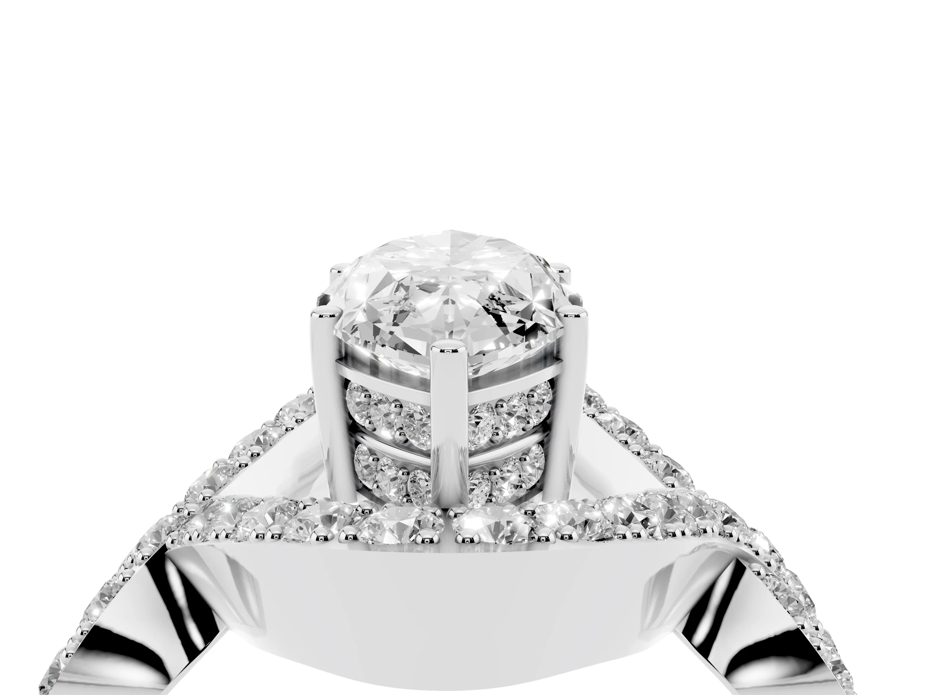 Marquise Cut Diamond Solitaire Twist Band Pavé Engagement Ring Set in Platinum