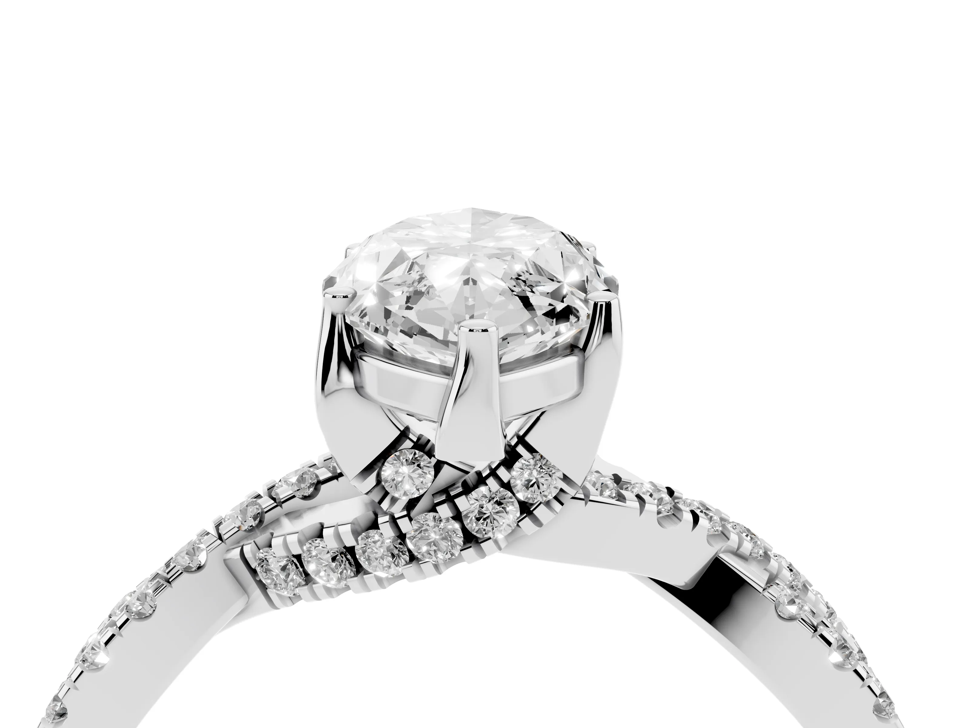 Marquise Cut Diamond Twist Pavé Solitaire Engagement Ring Set in White gold with Prong Setting