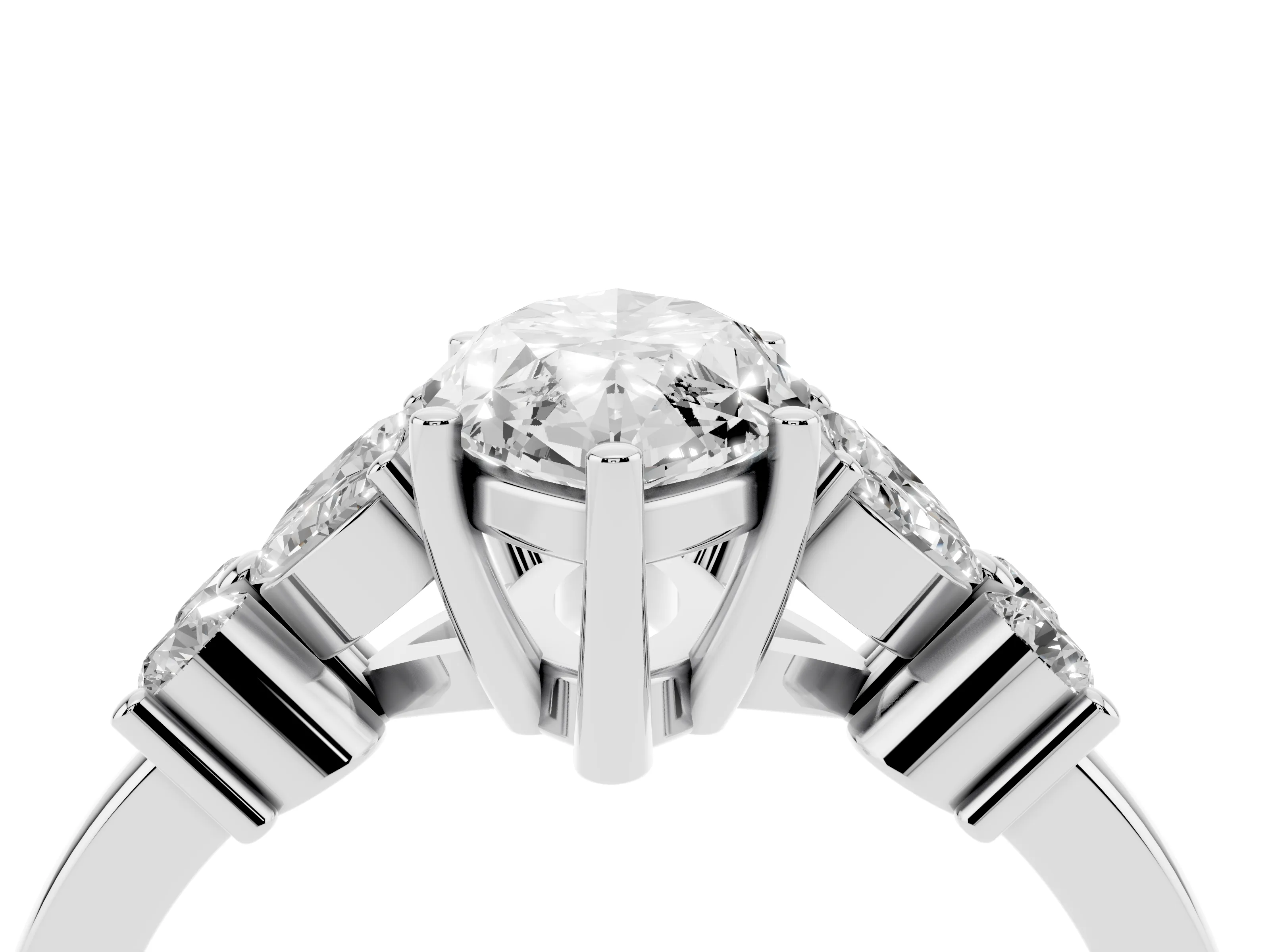 Marquise Cut Diamond Floral Cluster Ring Set in Silver with Marquise Petals and Prong Setting