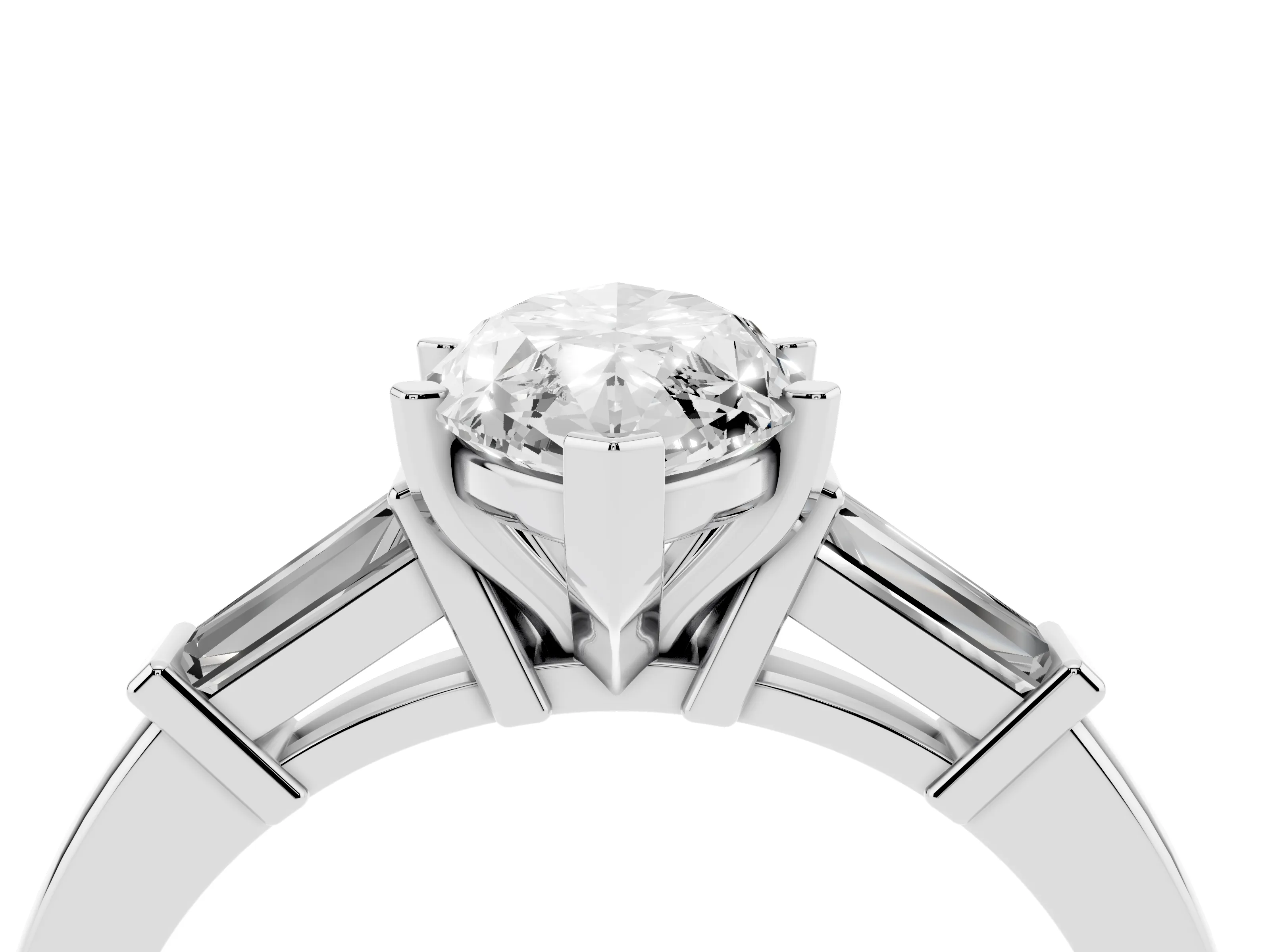 Marquise Cut Diamond Solitaire Ring Set in Platinum with Tapered Baguette Accents and Prong Setting