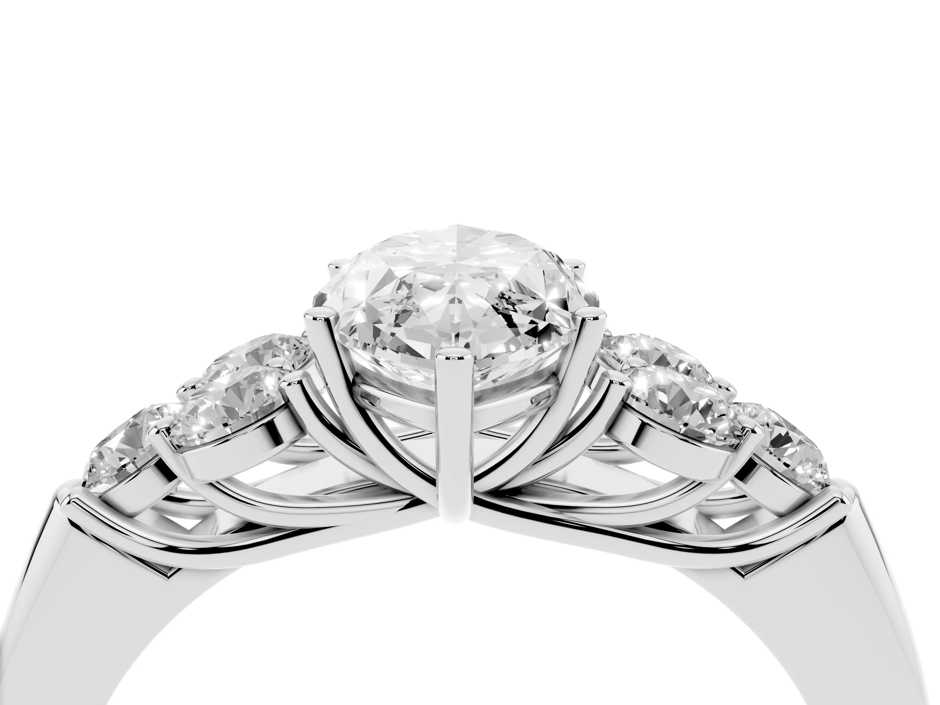 Marquise Cut Diamond Cluster Ring Set in Platinum with Round Accent Stones and Prong Setting on a Plain Band