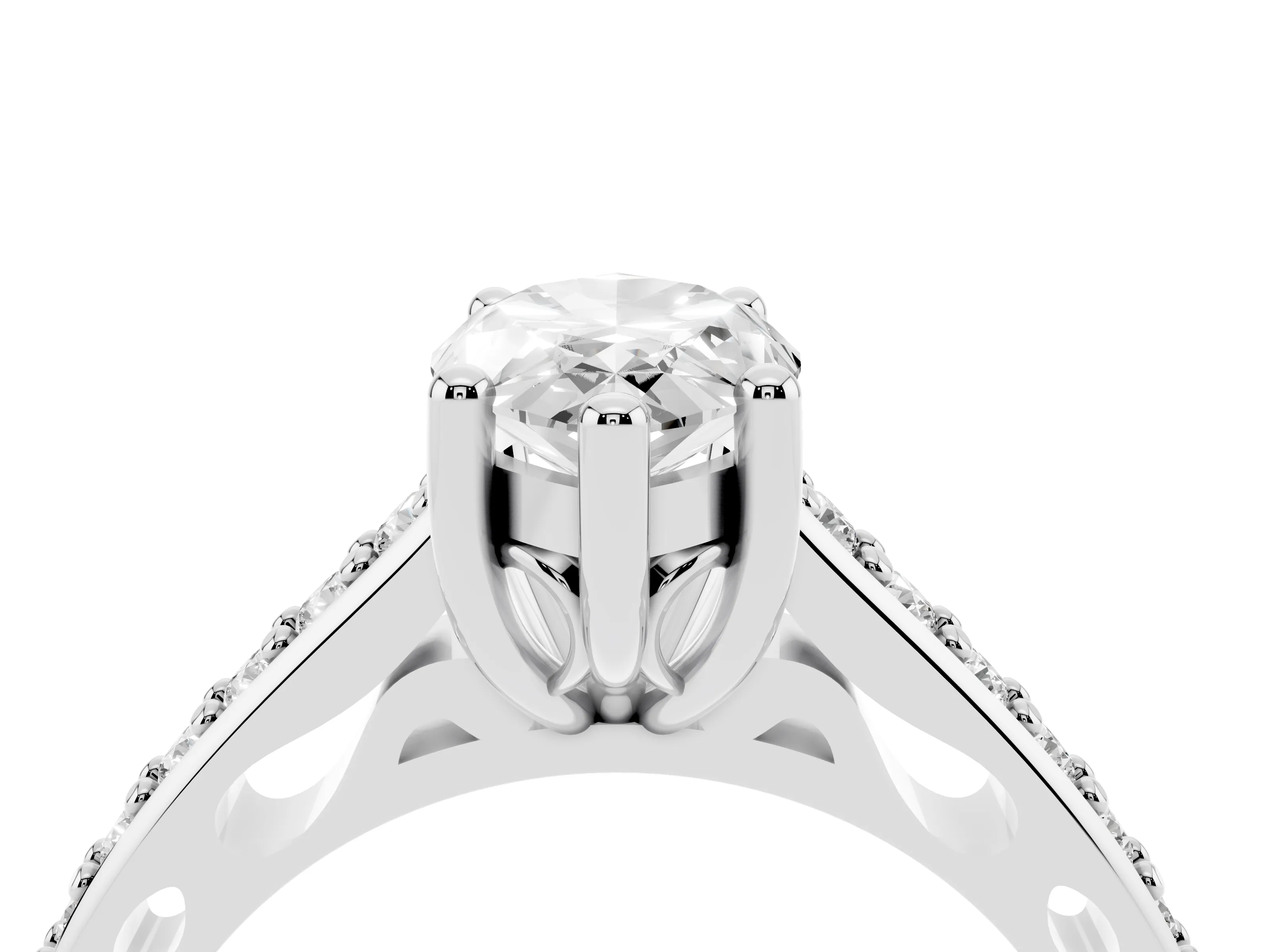 Marquise Cut Diamond Prong Set Solitaire Engagement Ring Set in Platinum with Pavé Band