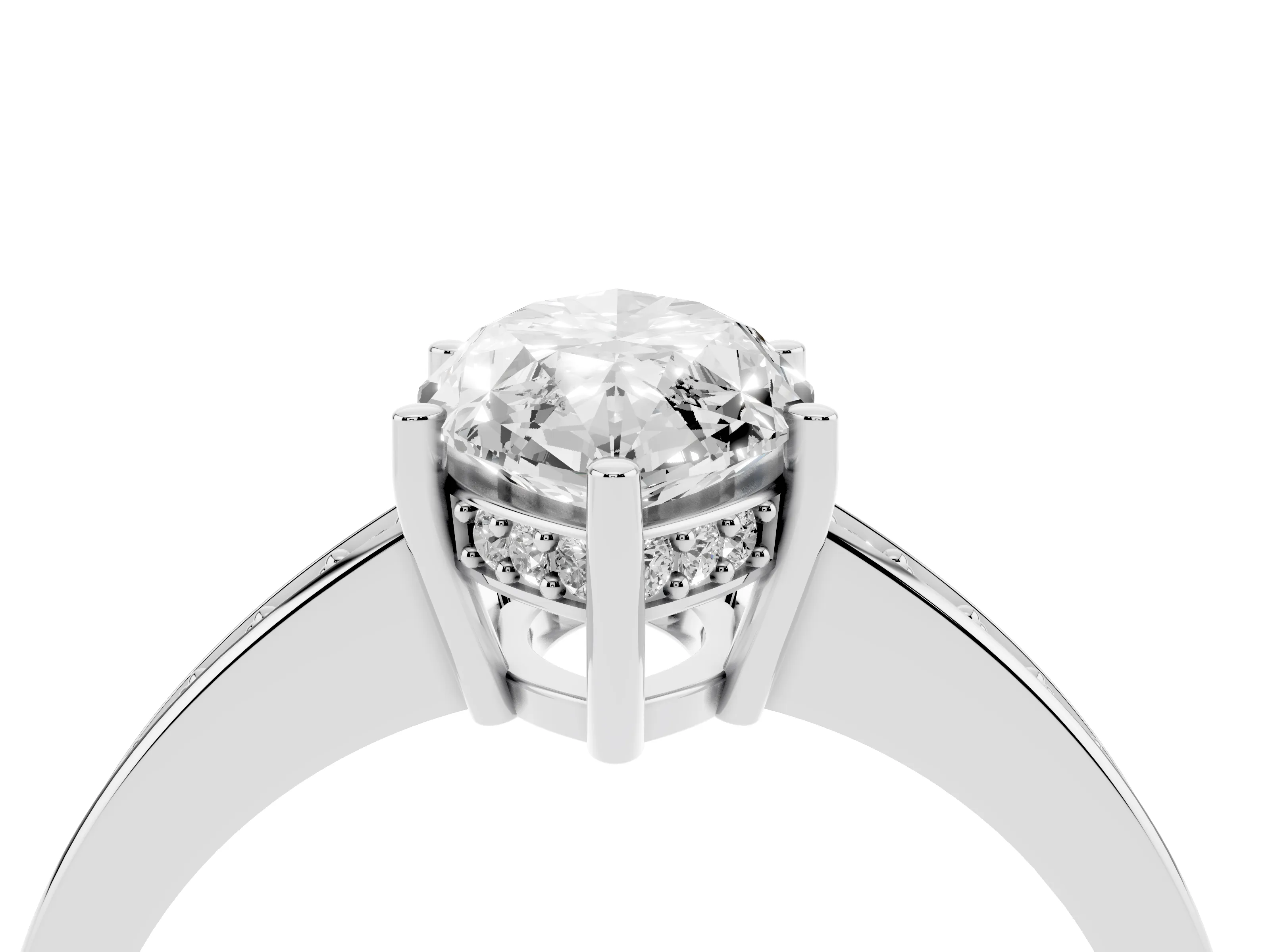 Marquise Cut Diamond Pavé Band Prong Set Solitaire Ring Set in White gold