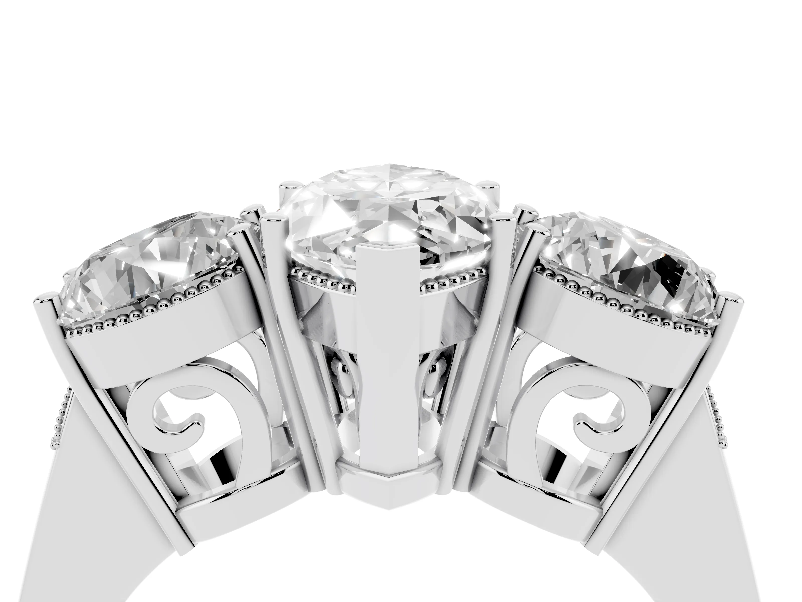 Marquise Cut Diamond Three-Stone Engagement Ring Set in White gold with Polished Band