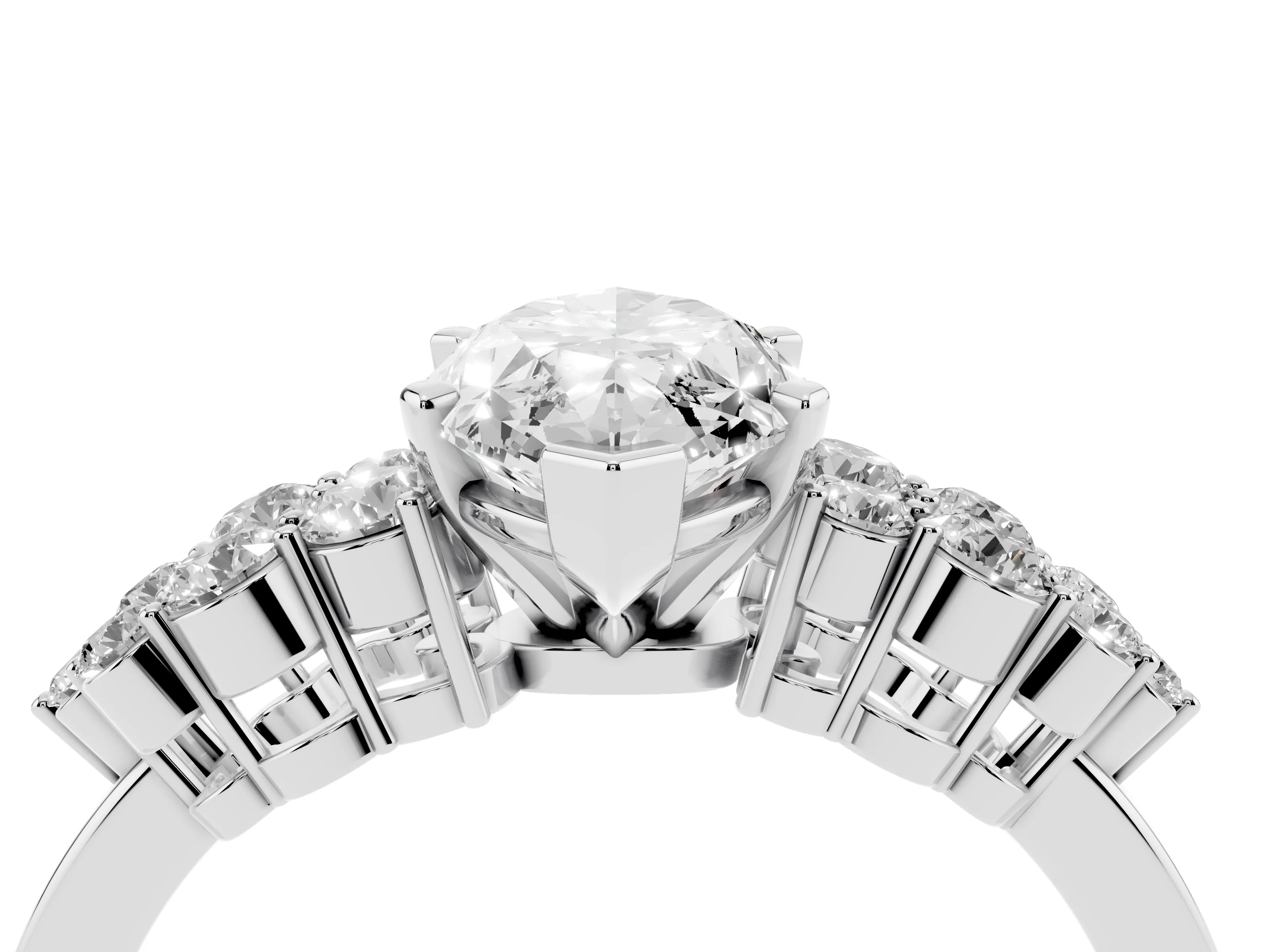 Marquise Cut Diamond Cluster Engagement Ring Set in Silver with Pavé Band and Prong Setting