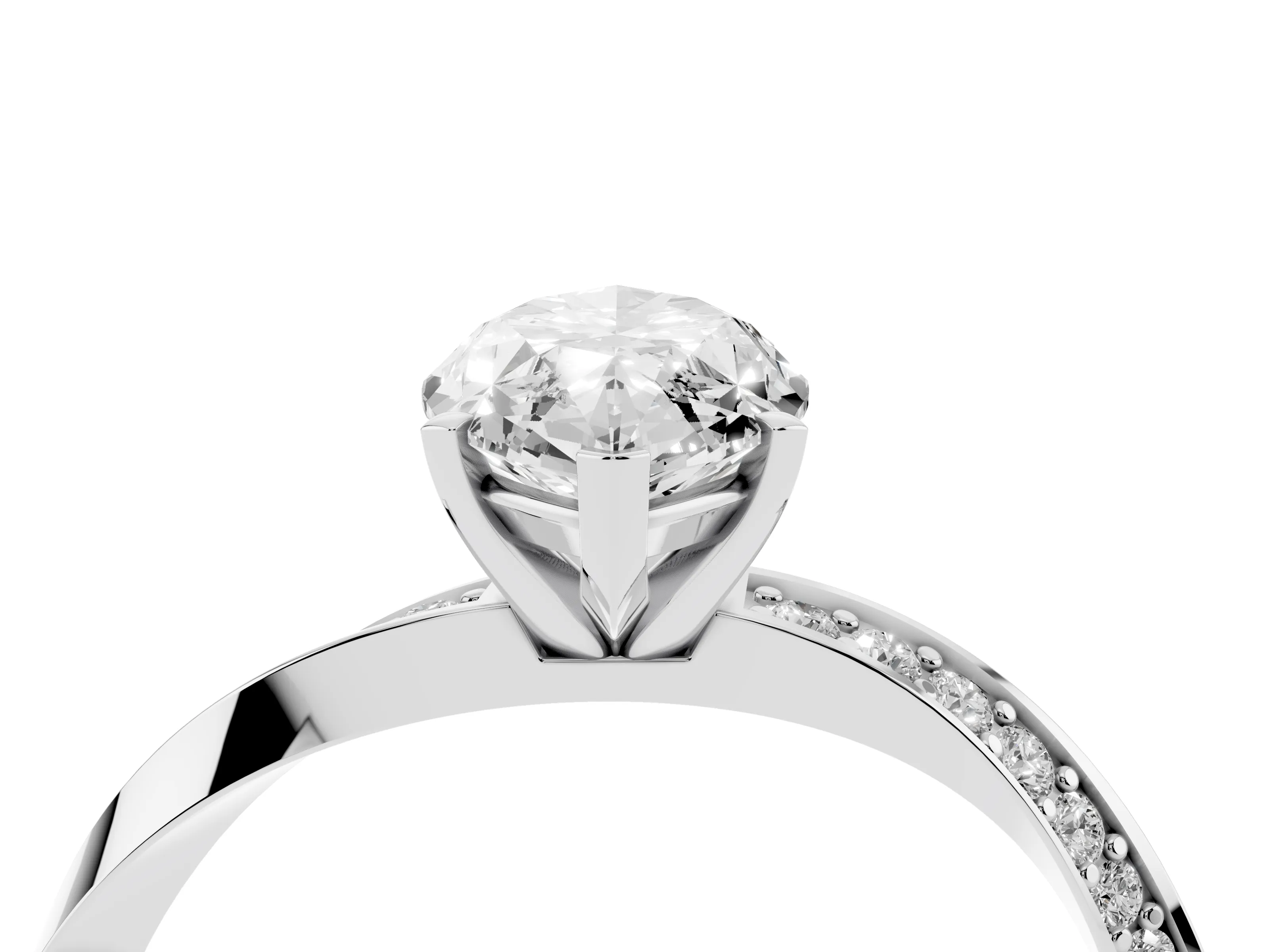 Marquise Cut Diamond Engagement Ring Set in White gold with Side Stone Accents and Prong Setting