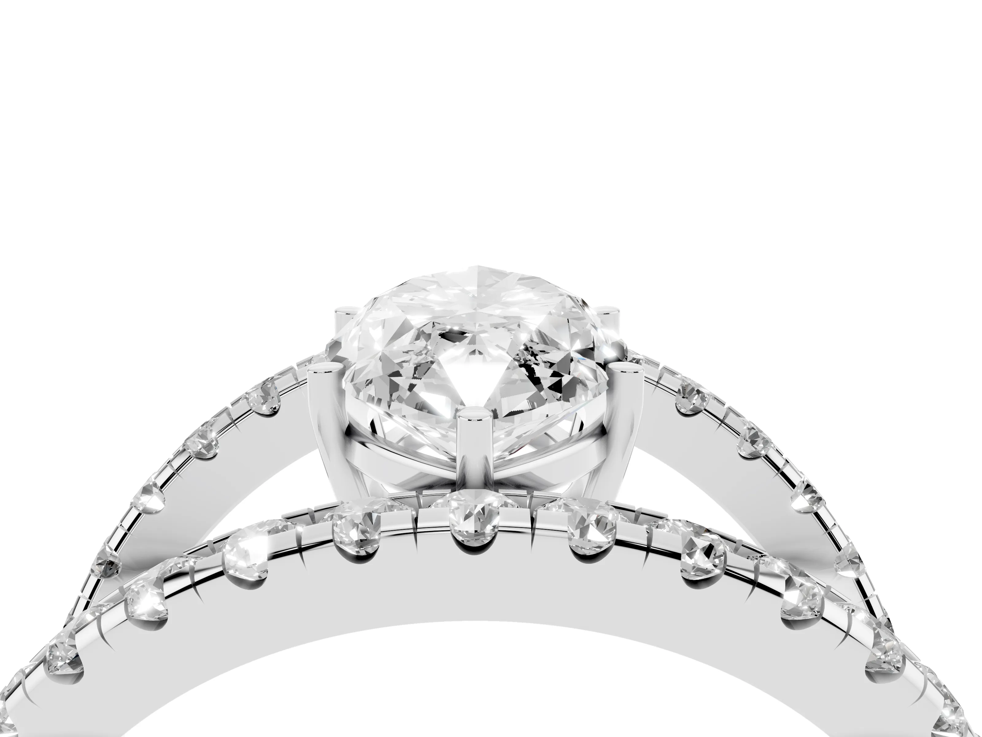 Marquise Cut Diamond Split Shank Pavé Solitaire Ring Set in Silver with Open Shank Design