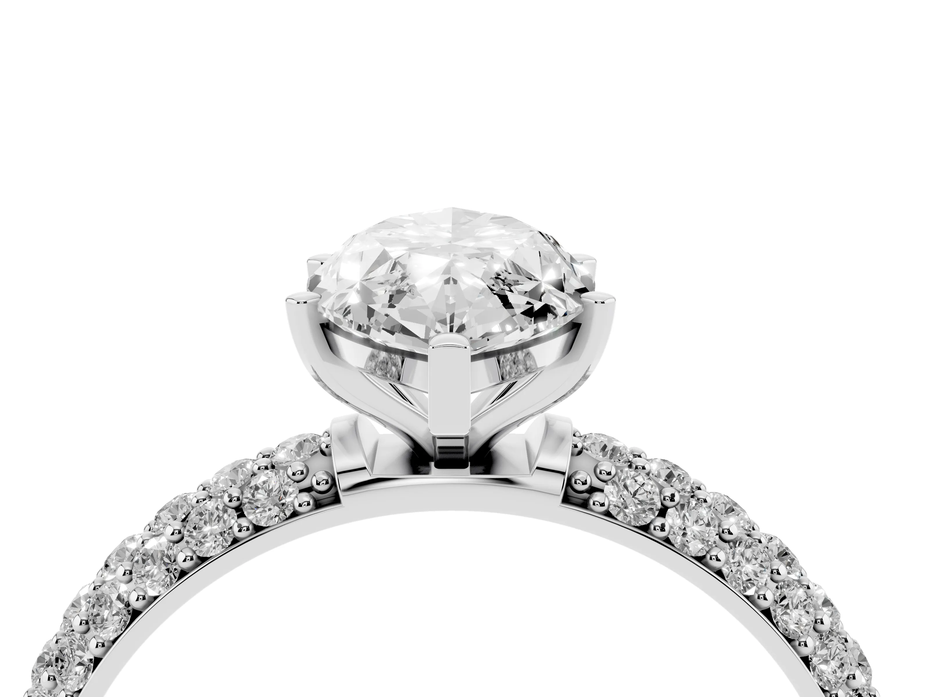 Marquise Cut Diamond Solitaire Ring Set in White gold with Prong Setting and Pavé-Set Band