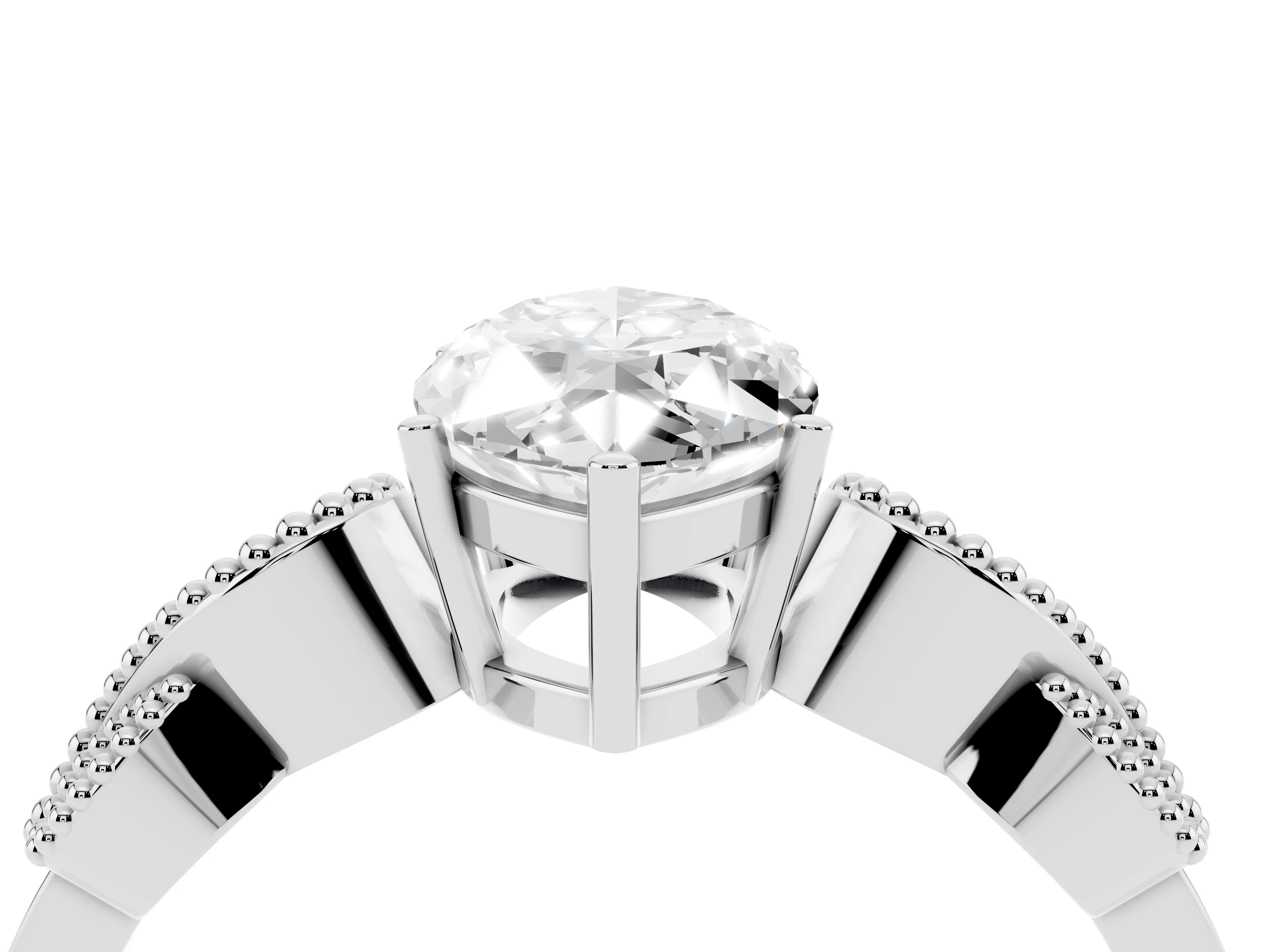 Marquise Cut Diamond Milgrain Leaf Band Solitaire Ring Set in White gold with Accent Stones and Prong Setting
