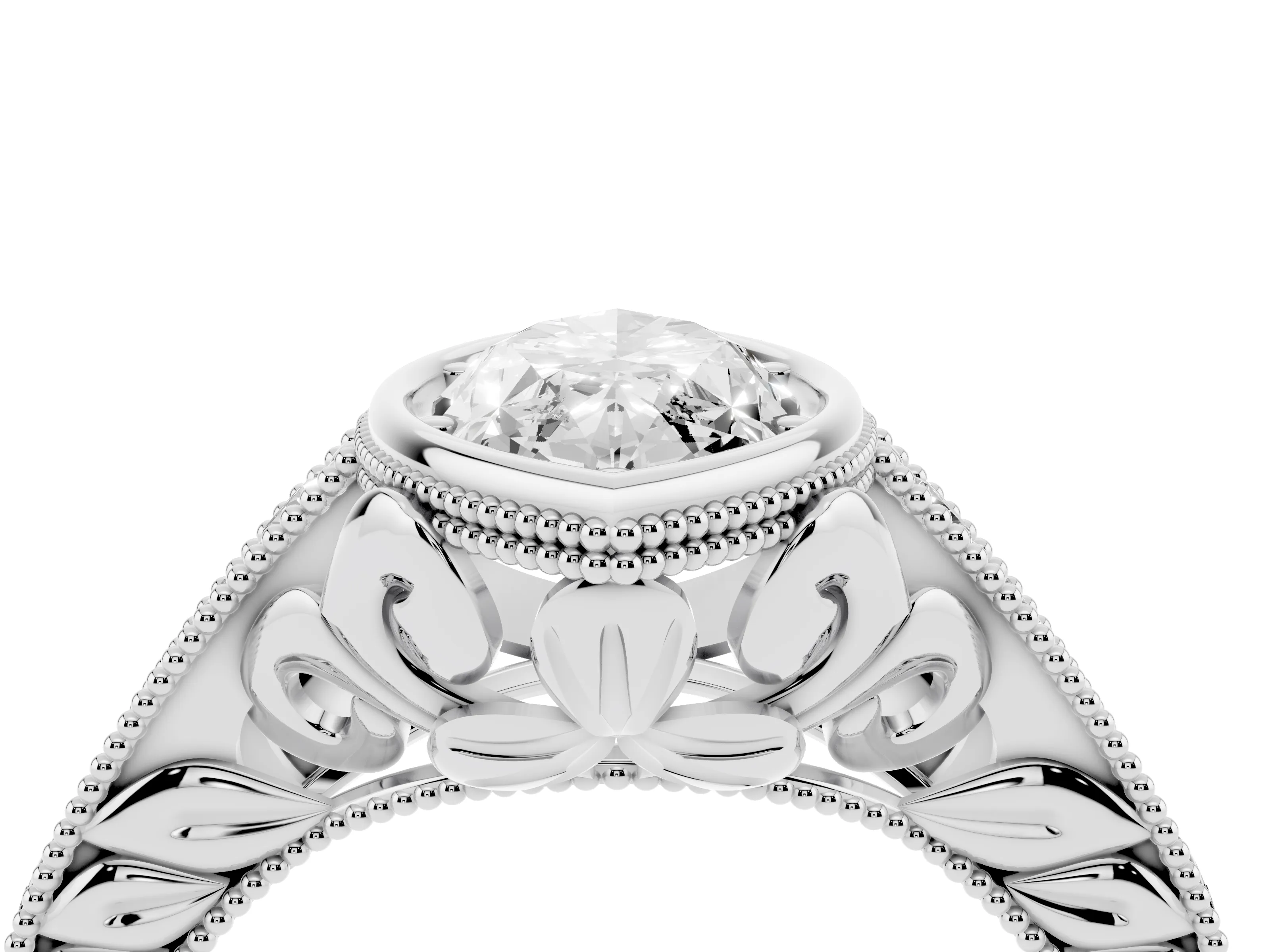 Bezel Set Marquise Cut Diamond Milgrain Pavé Engagement Ring Set in White gold