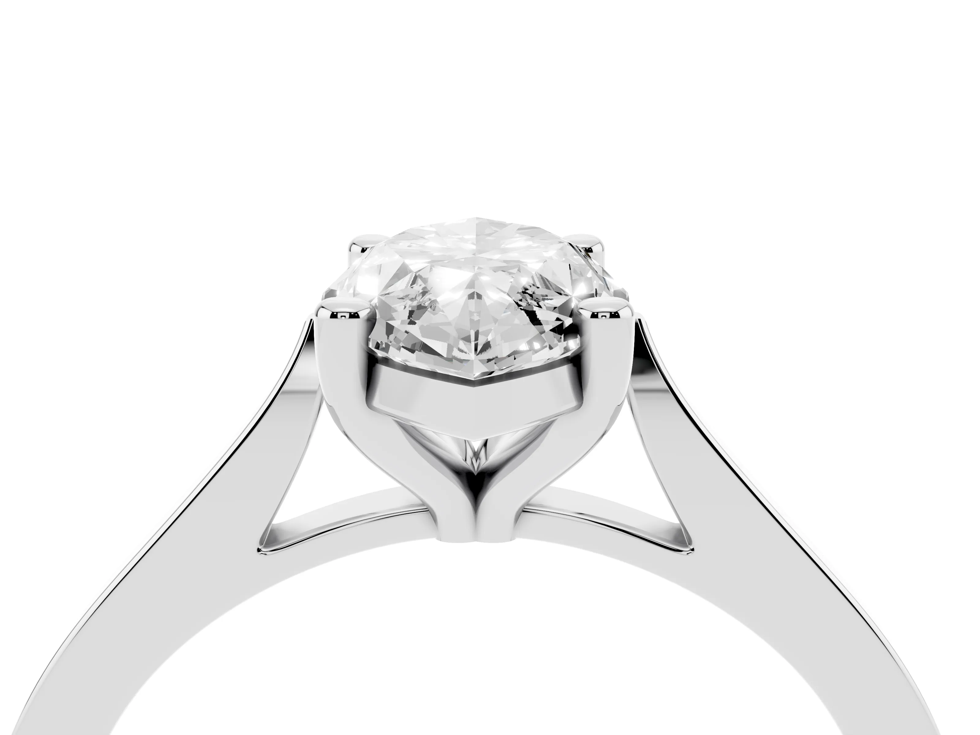 Marquise Cut Diamond Solitaire Ring Set in White gold with Prong Setting and Tapered Band