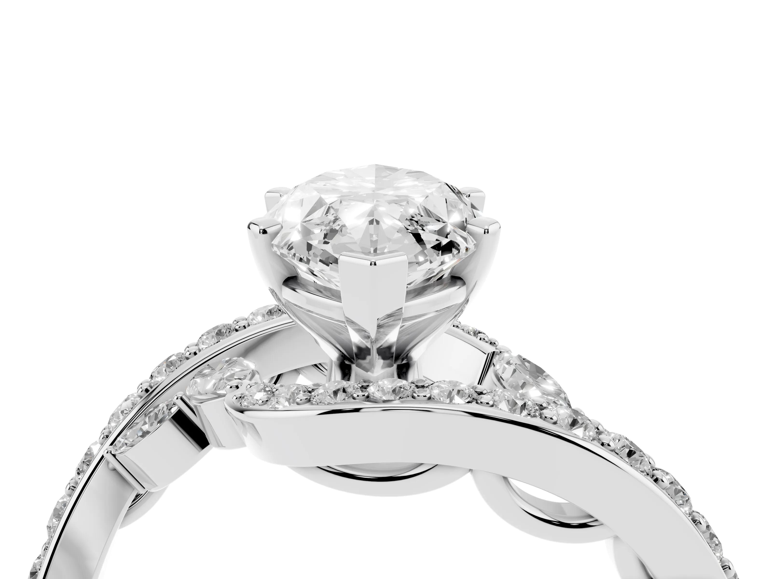 Marquise Cut Diamond Solitaire Ring Set in Platinum with Pavé Twist Band and Secure Prong Setting