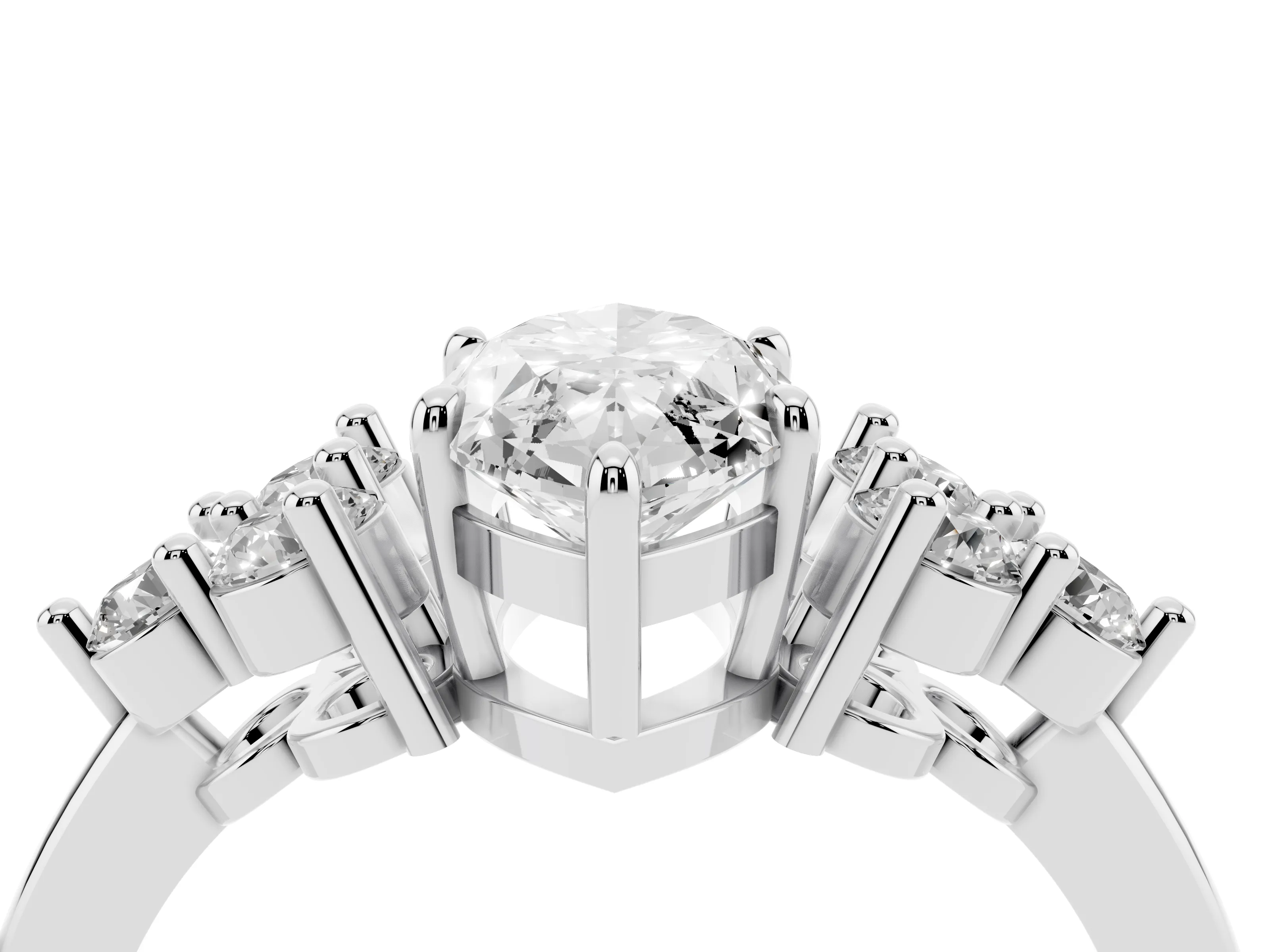 Marquise Cut Diamond Solitaire Ring Set in Platinum with Cluster Accents on Each Side