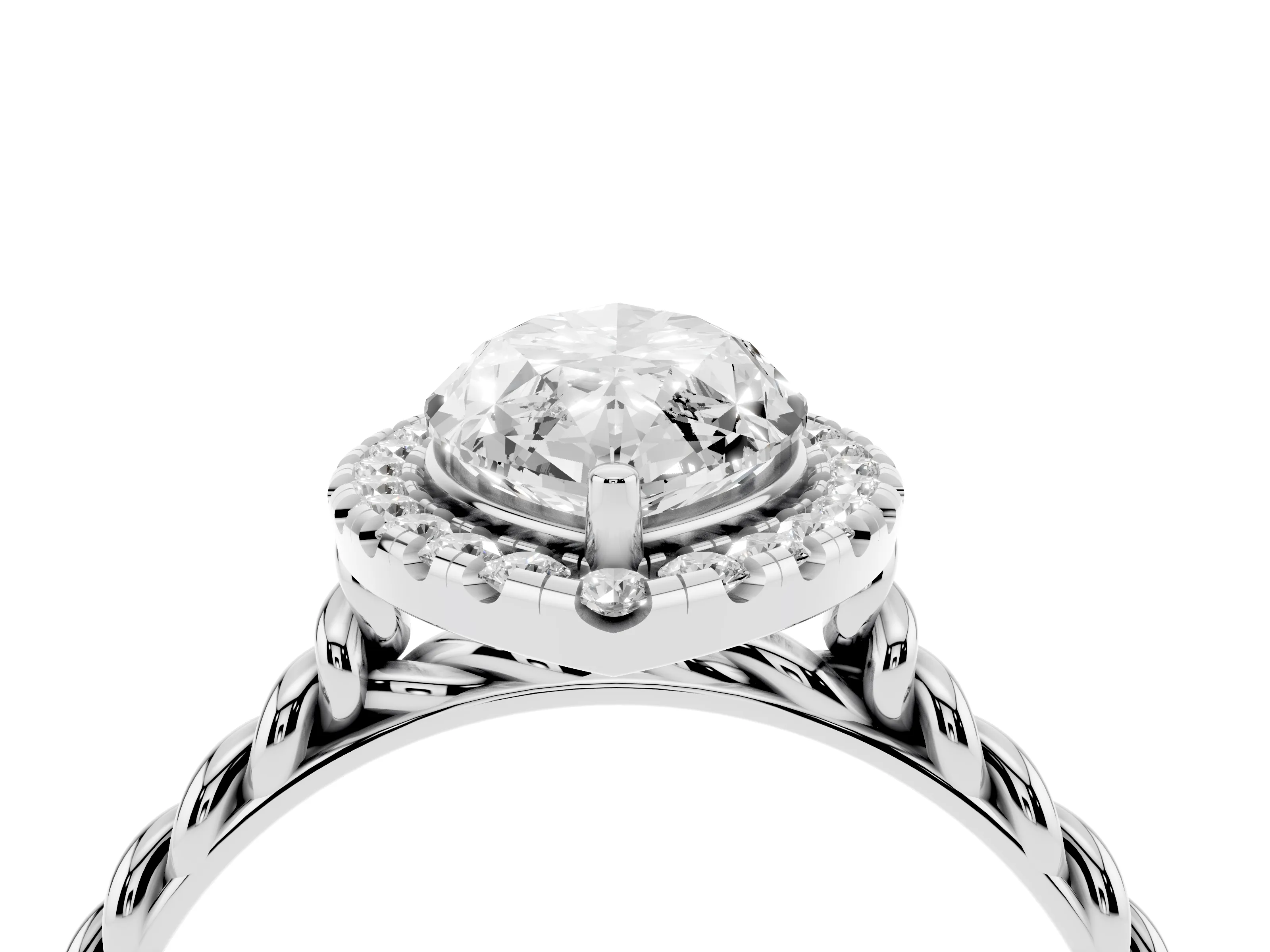 Marquise Cut Diamond Halo Ring Set in White gold with Plain Twisted Band
