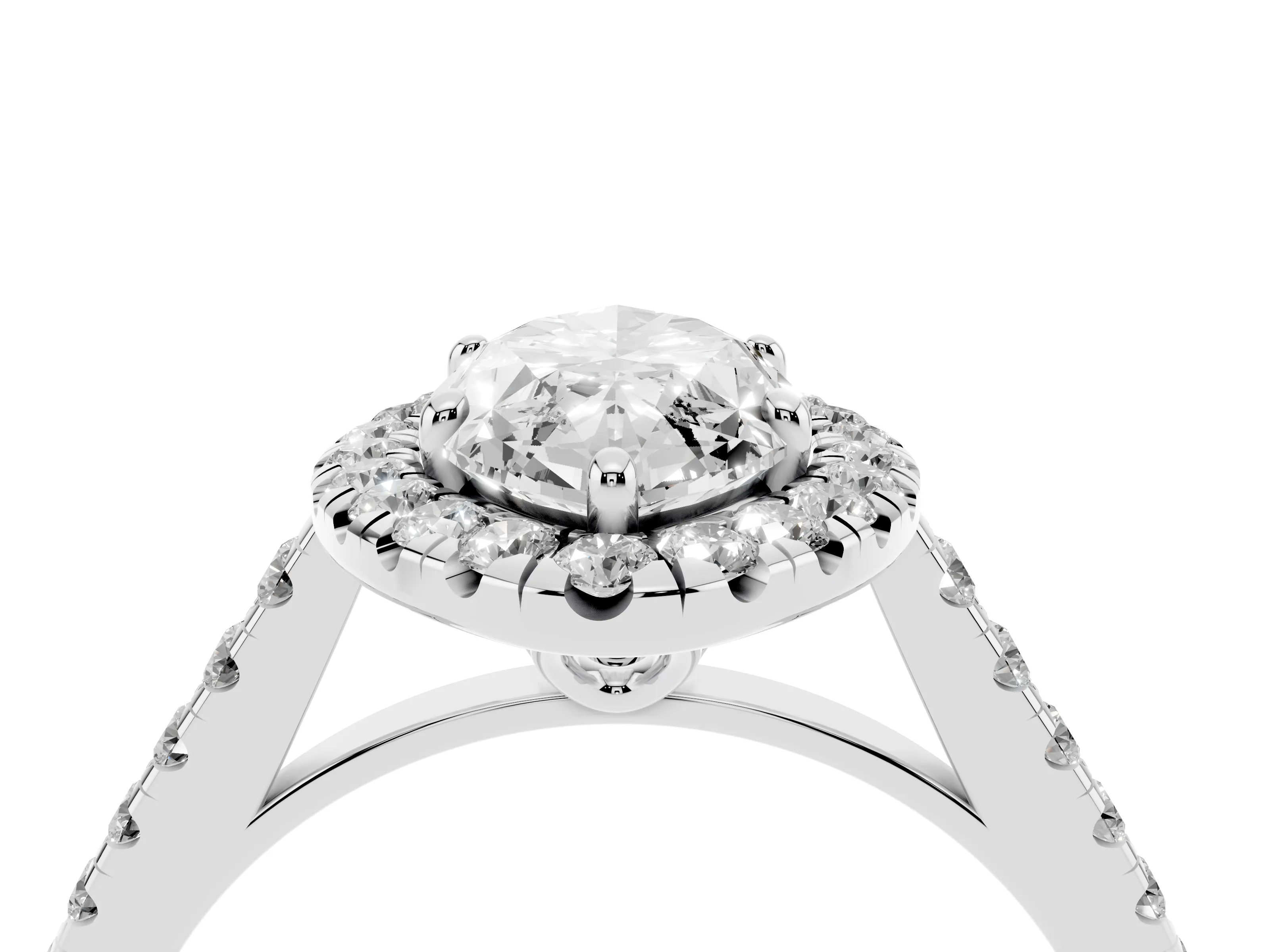 Marquise Cut Diamond Pavé Halo Engagement Ring Set in White gold with Pavé Band and Prong Setting