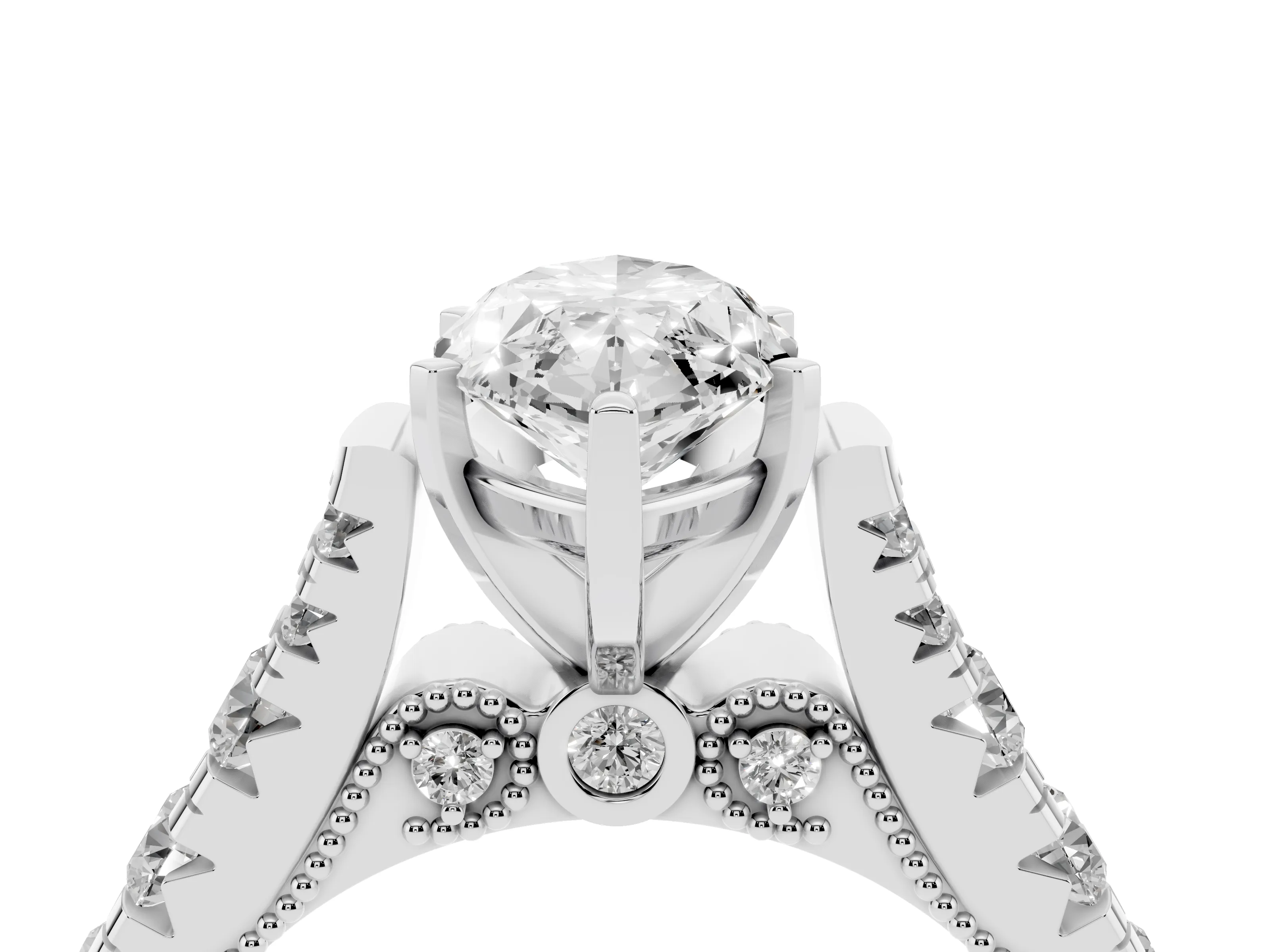 Marquise Cut Diamond Classic Solitaire Ring Set in White gold with Pavé Band and Prong Setting