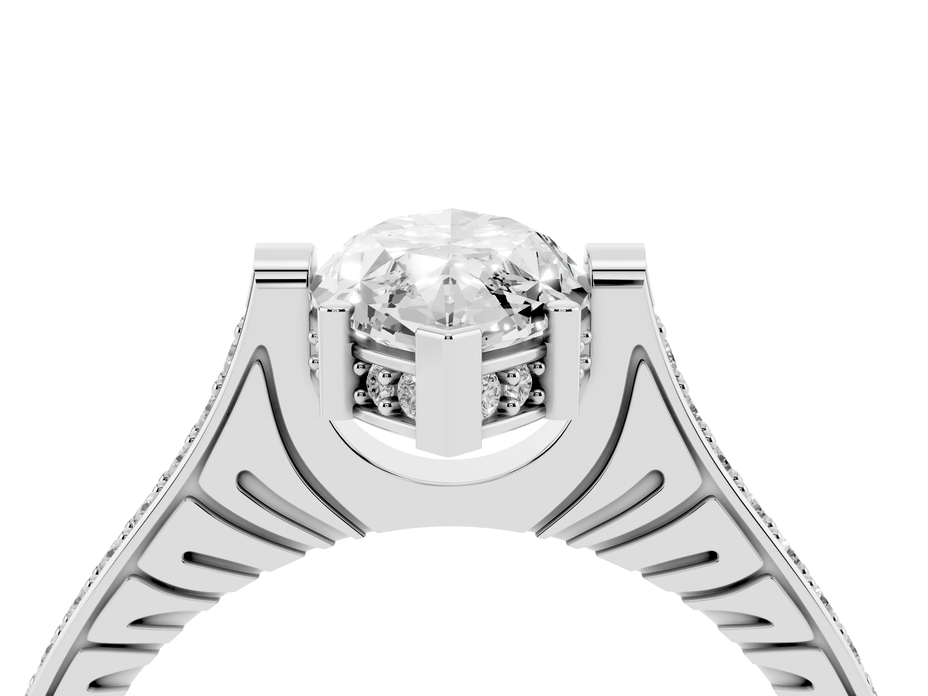 Marquise Cut Diamond Solitaire Ring Set in Platinum with Channel Set Band and Bezel Prong Setting