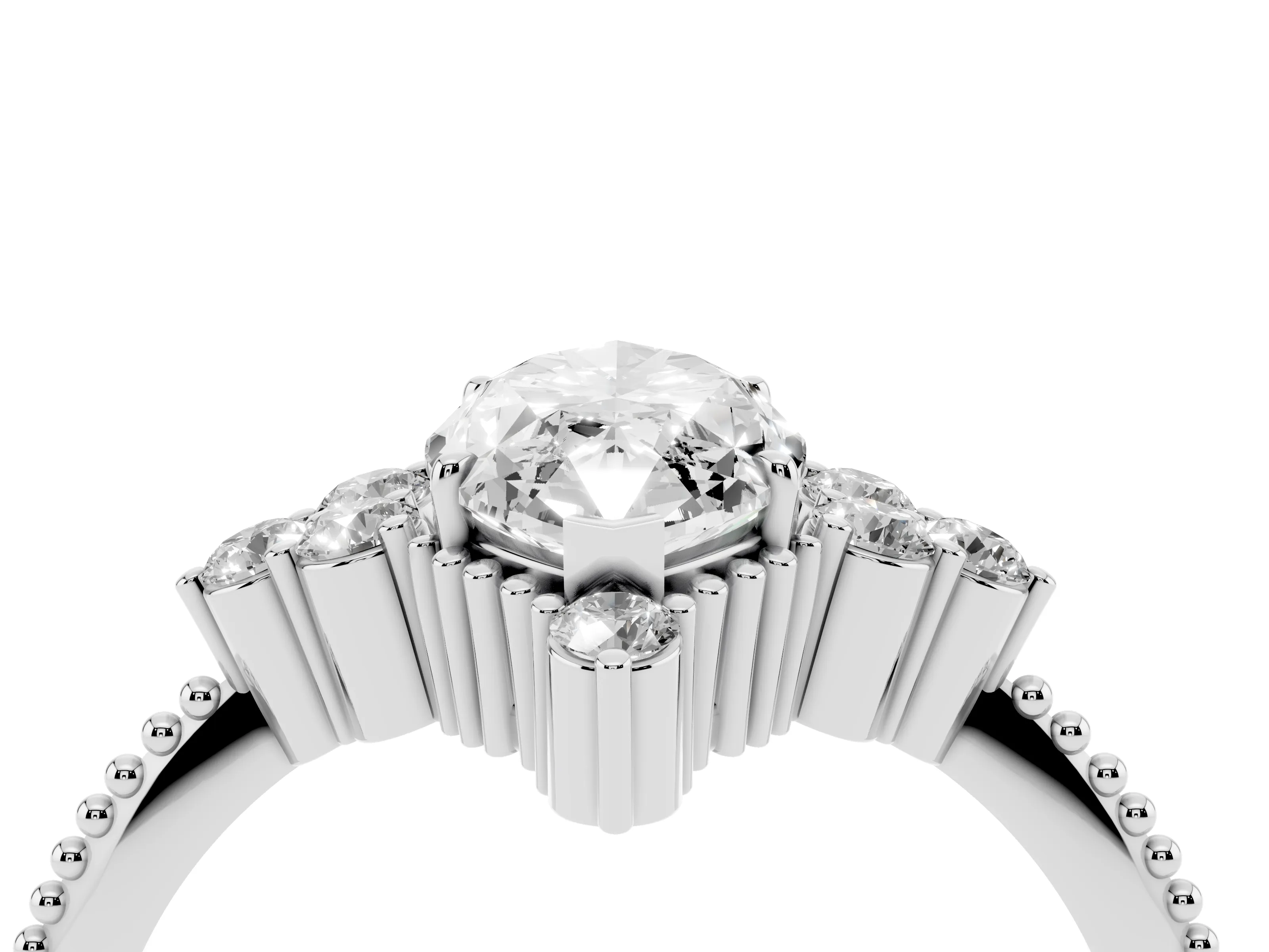 Marquise Cut Diamond Cluster Ring Set in Silver with Beaded Band