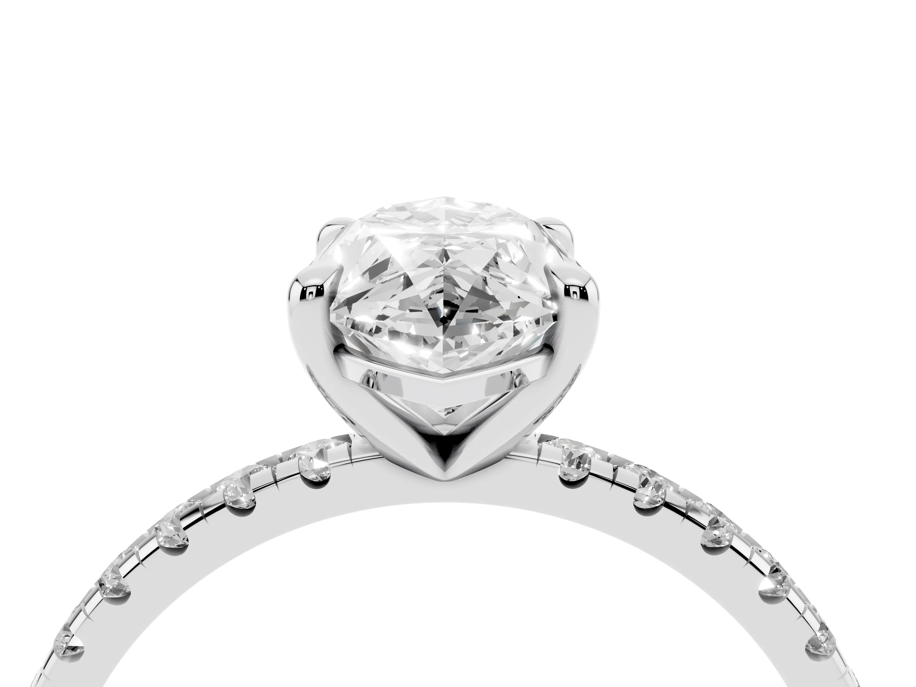 Marquise Cut Diamond Brilliant Solitaire Ring Set in White gold with Pavé Band and Prong Setting