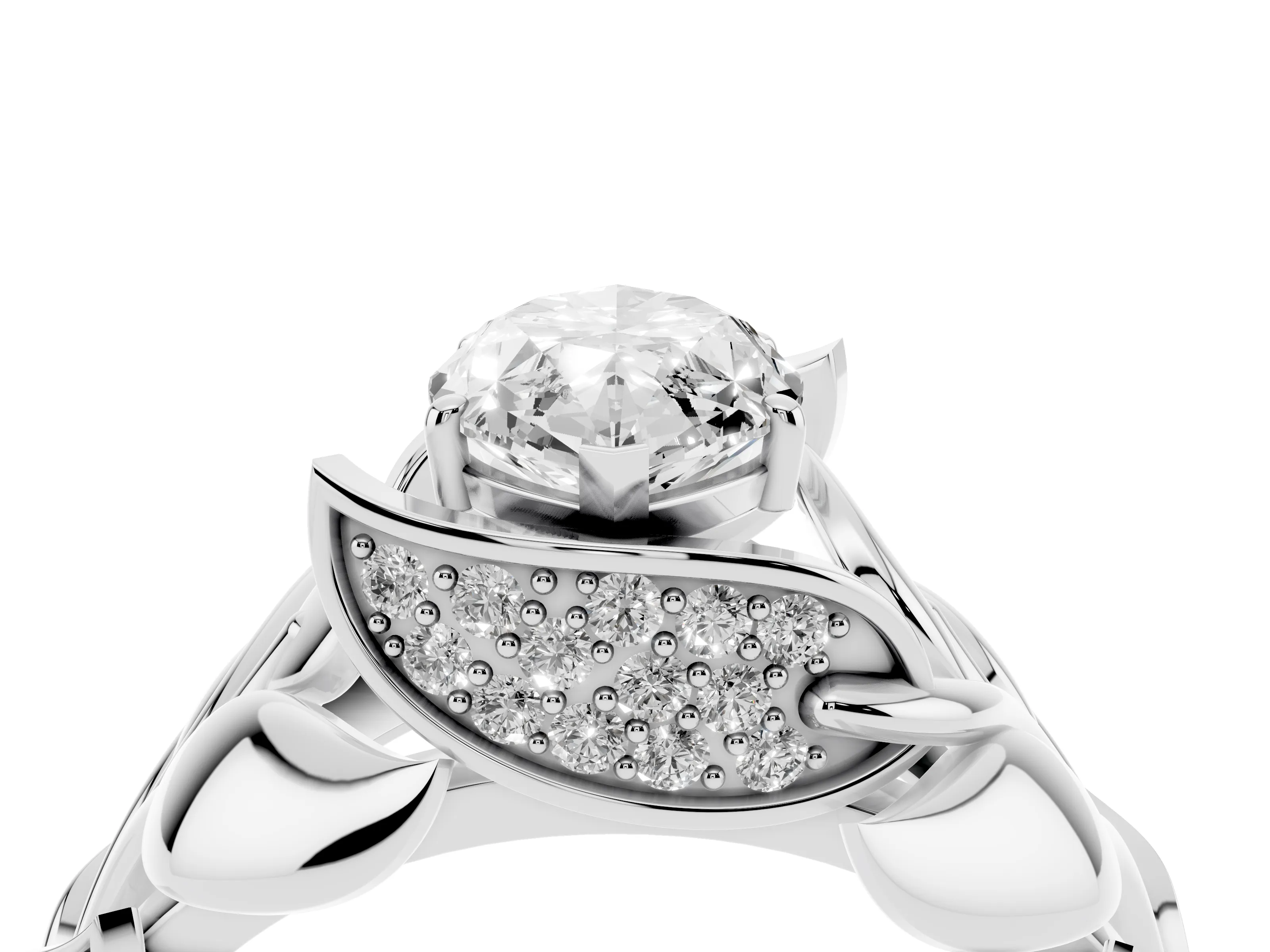Marquise Cut Diamond Leaf-Inspired Engagement Ring Set in Platinum with Round Accents