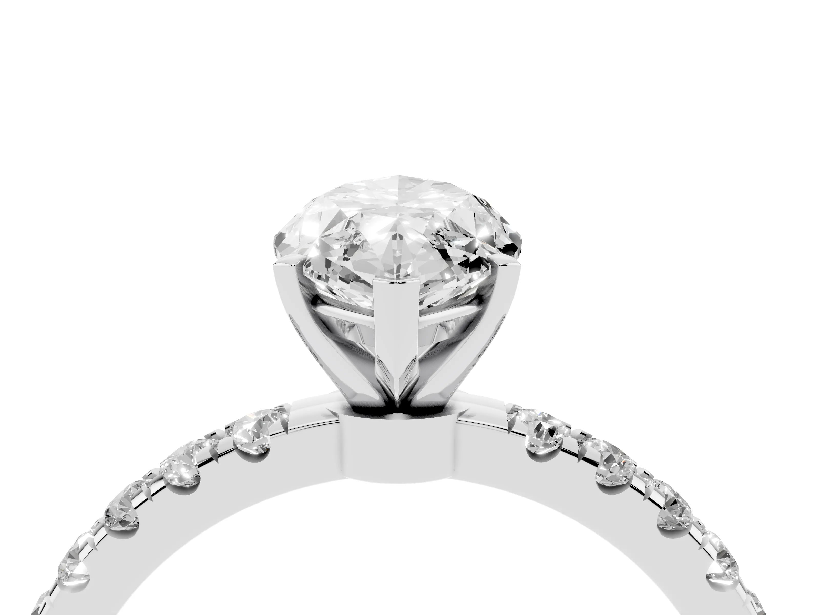 Marquise Cut Diamond Solitaire Ring Set in Silver with Pavé Accents and Prong Setting