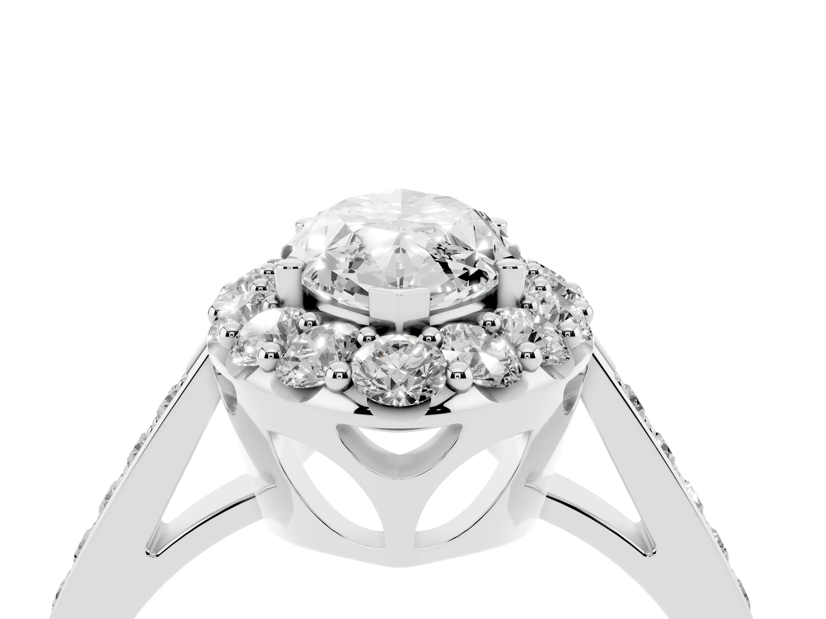 Marquise Cut Diamond Floral Halo Ring Set in Silver with Pavé Band and Prong Setting