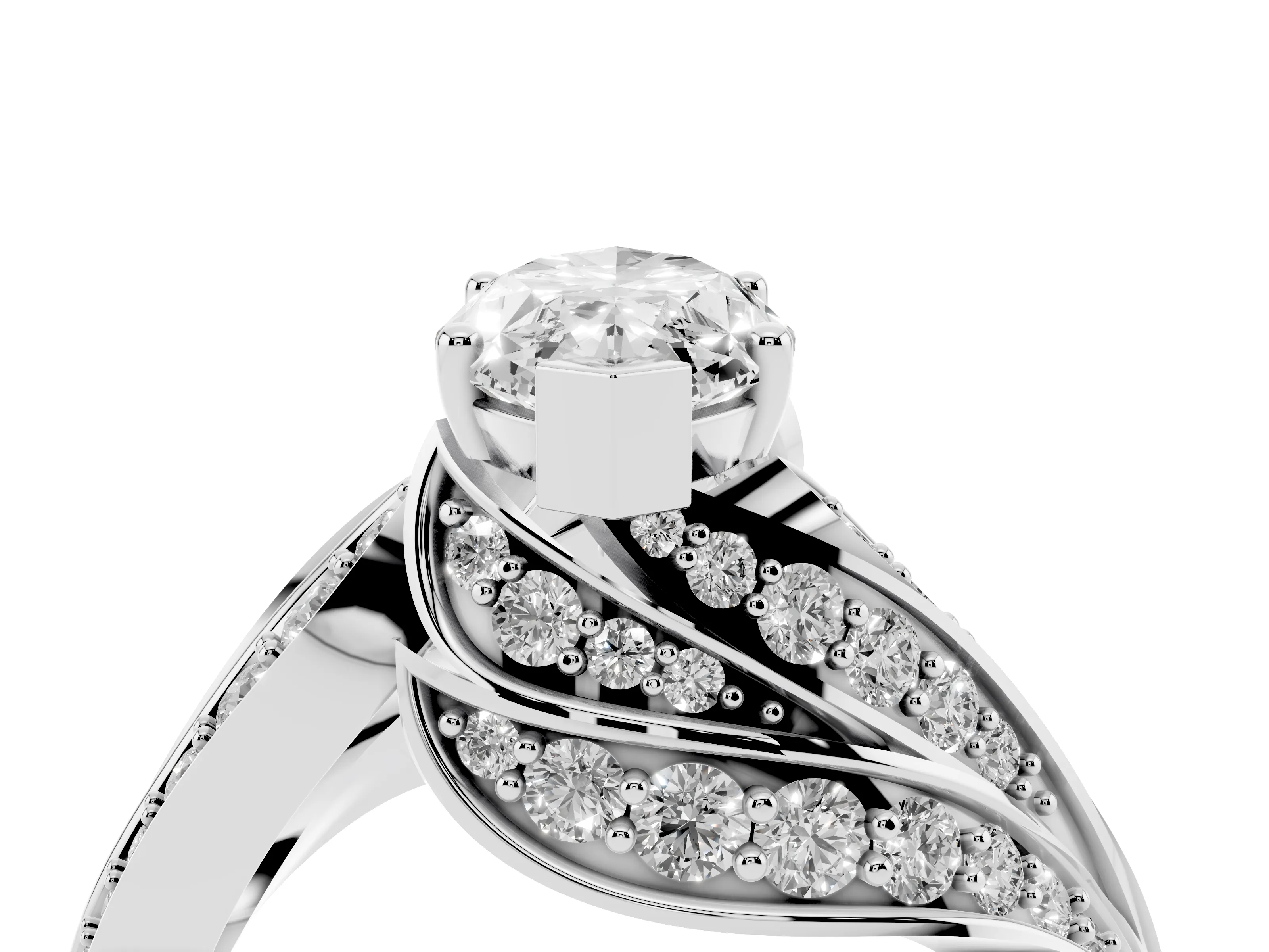 Marquise Cut Diamond Solitaire Ring Set in Platinum with Layered Twist Pavé Band