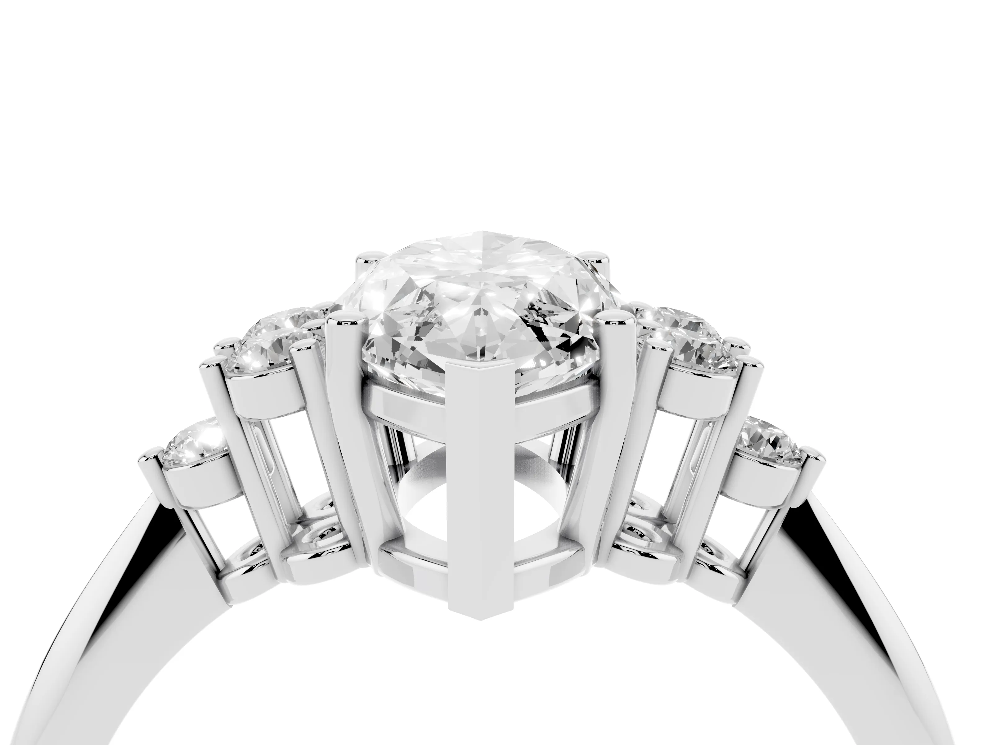 Marquise Cut Diamond Cluster Ring Set in Silver with Plain Band and Prong Setting