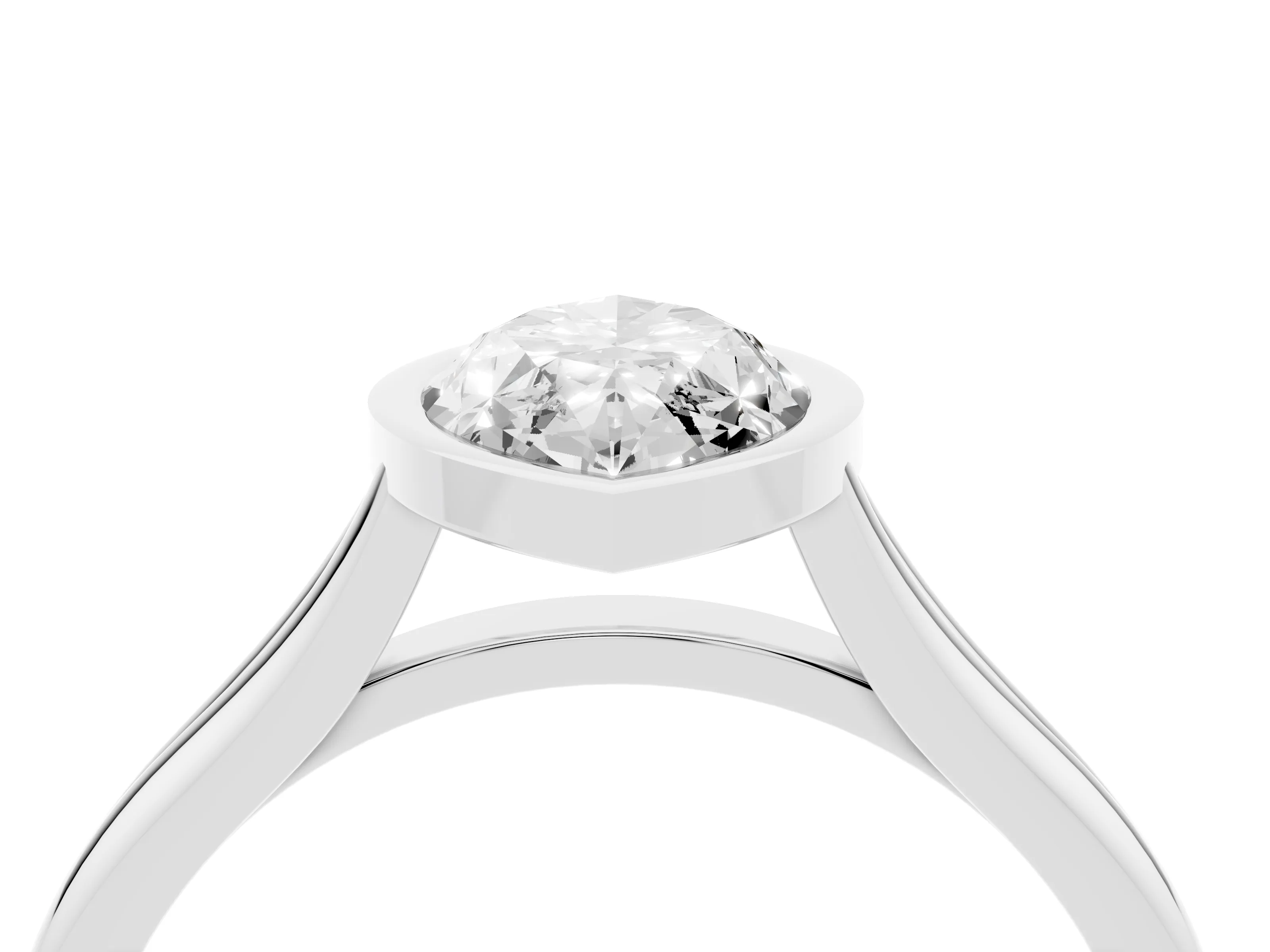 Bezel Set Marquise Cut Diamond Solitaire Ring Set in White gold with Tapered Band