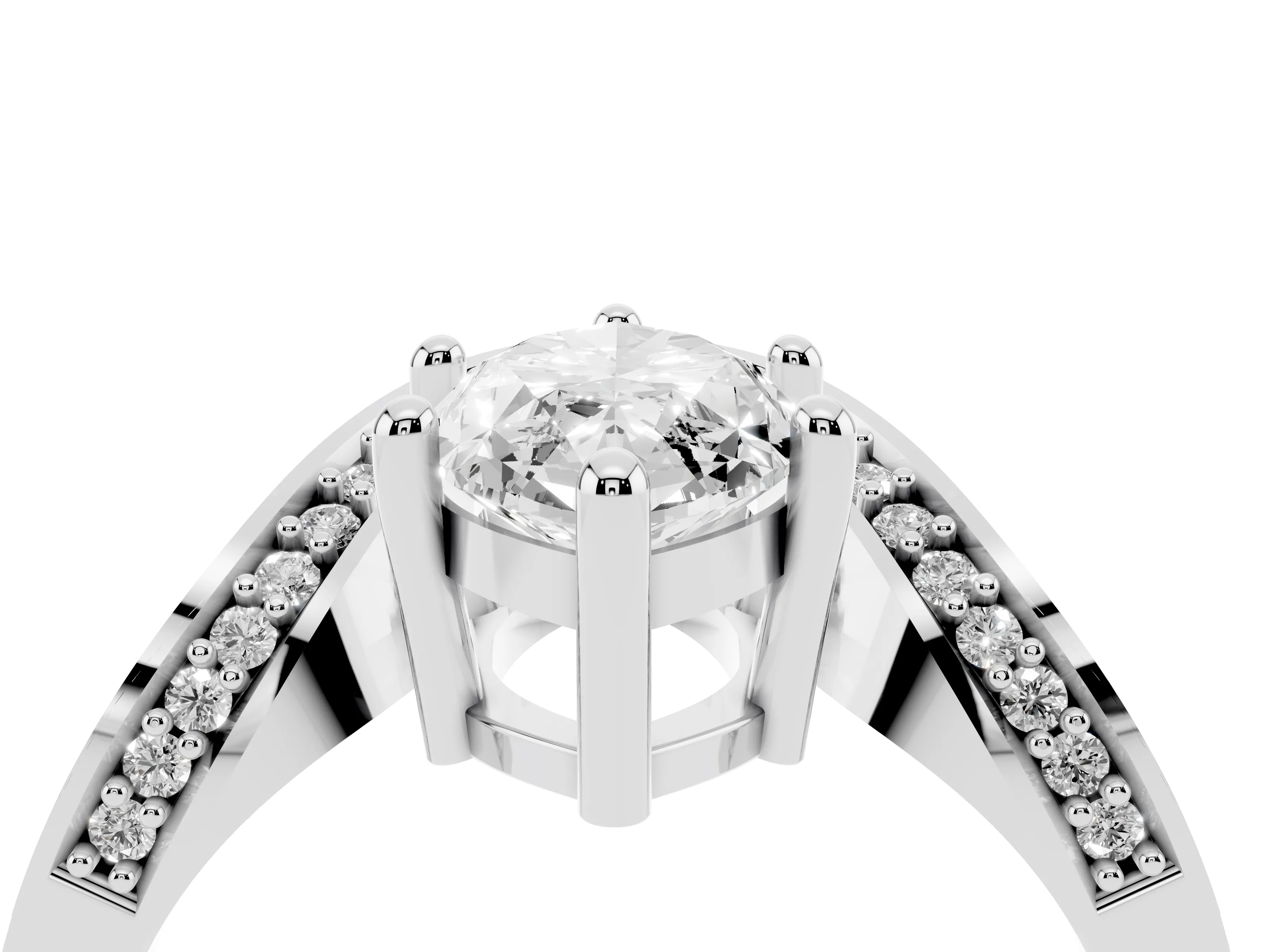 Marquise Cut Diamond Solitaire Engagement Ring Set in Silver with Pavé Shoulders