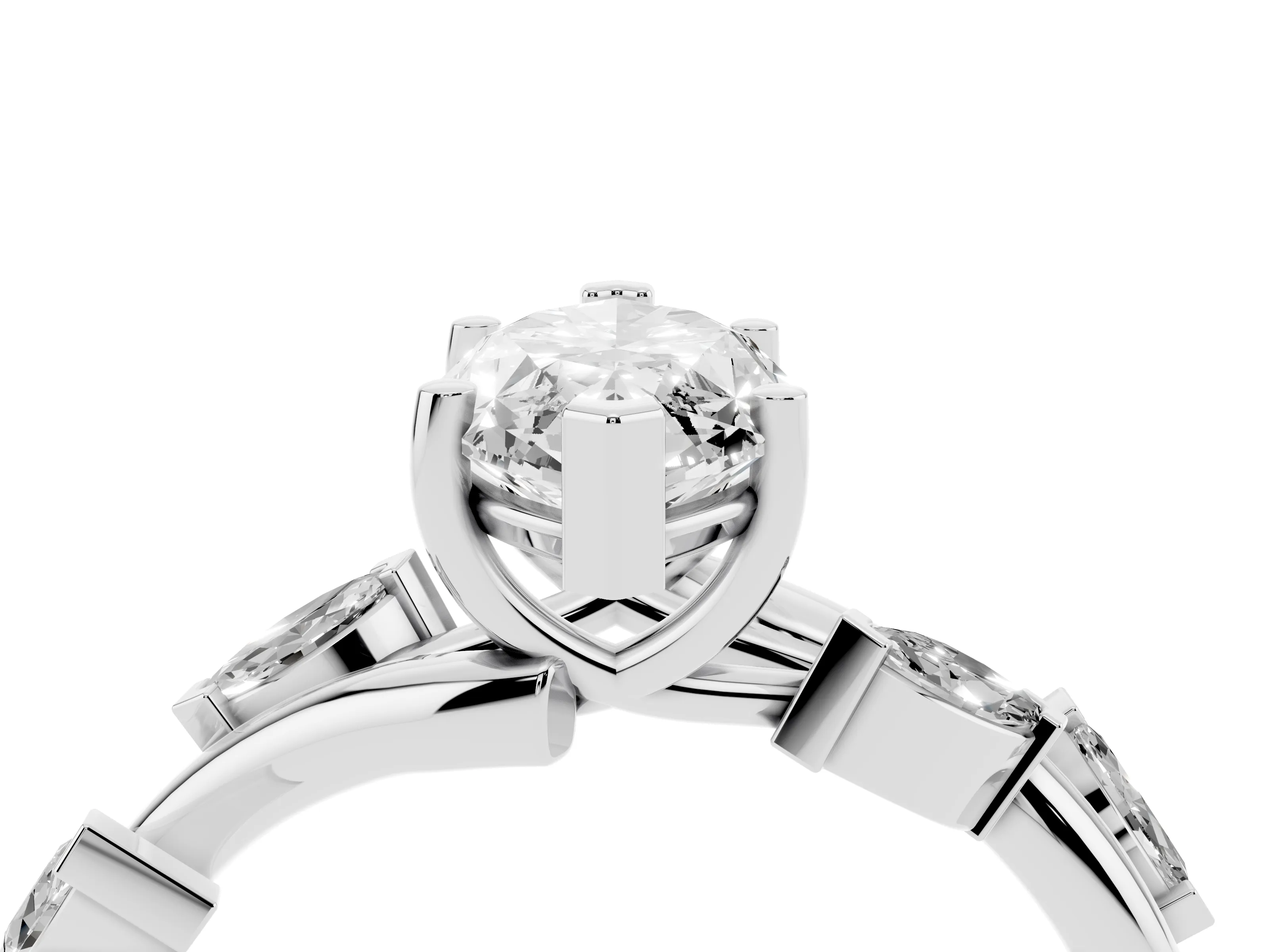 Marquise Cut Diamond Solitaire Ring Set in Silver with Twisted Marquise Accent Band