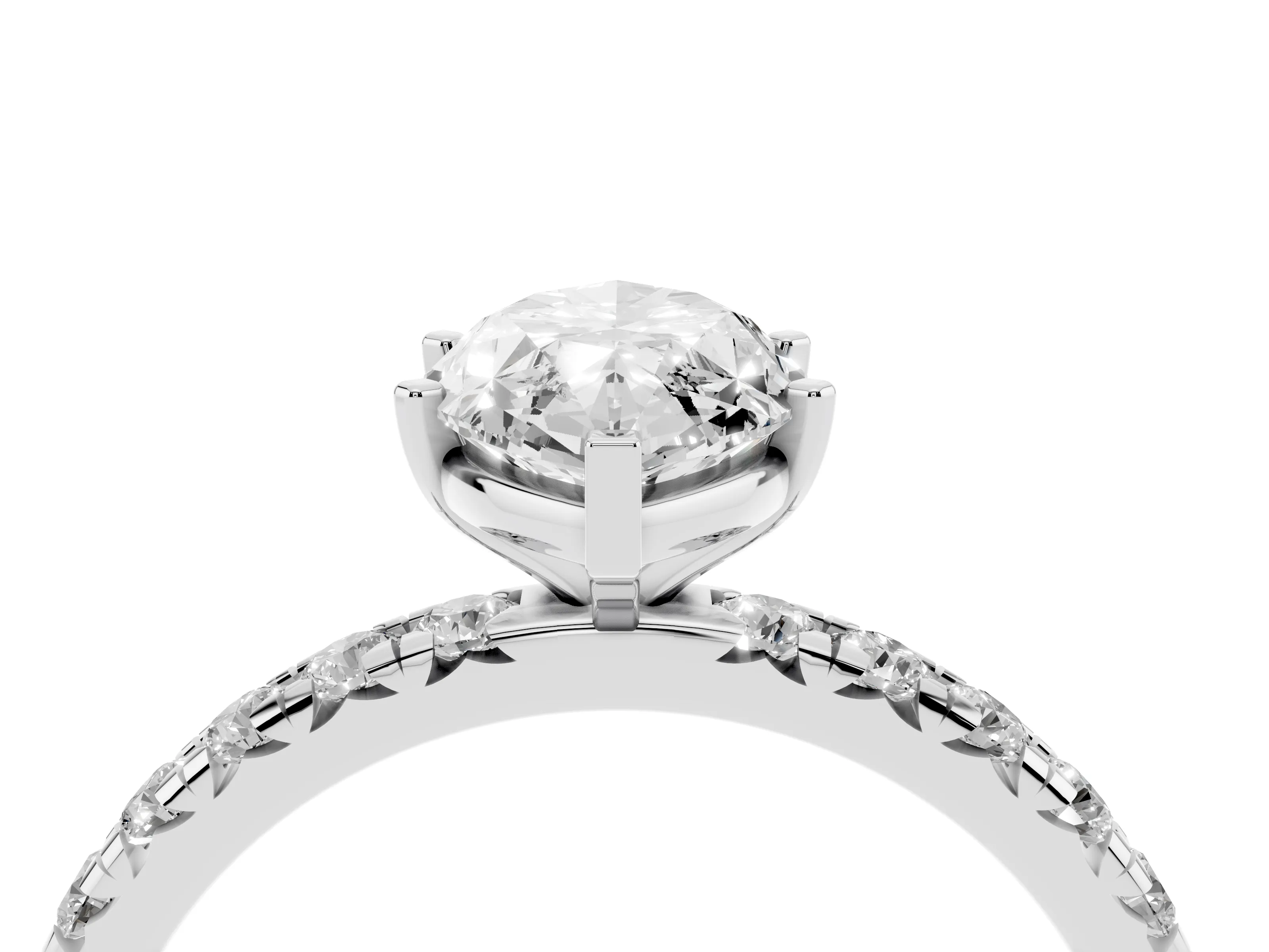 Marquise Cut Diamond Pavé Solitaire Ring Set in White gold with Round Band and Prong Setting