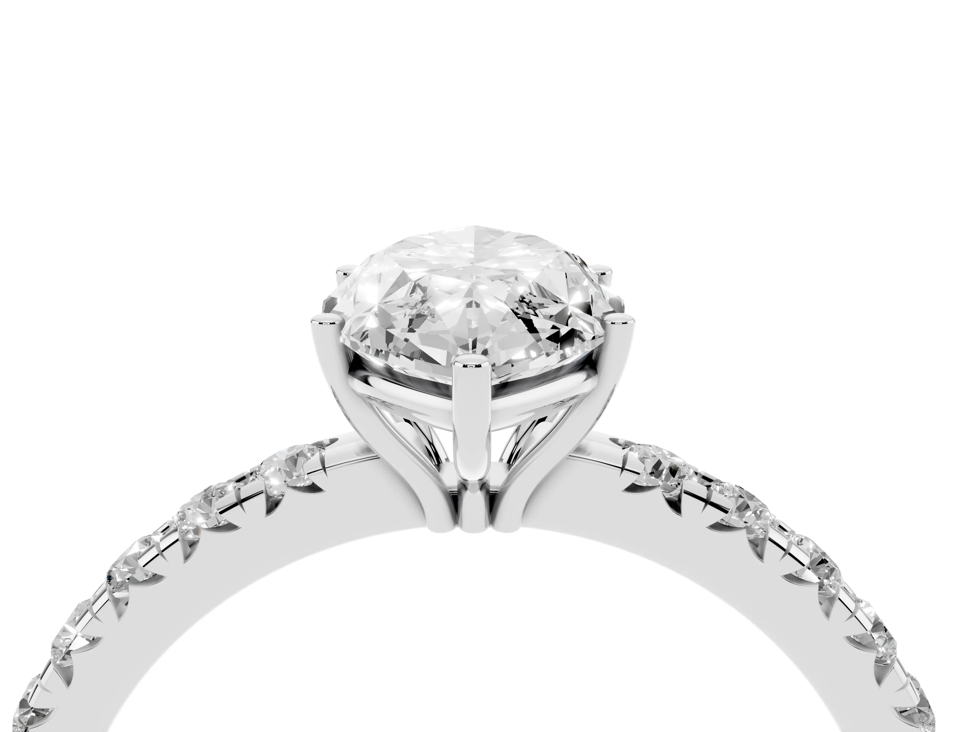 Marquise Cut Diamond Pavé Solitaire Engagement Ring Set in White gold with Prong Setting