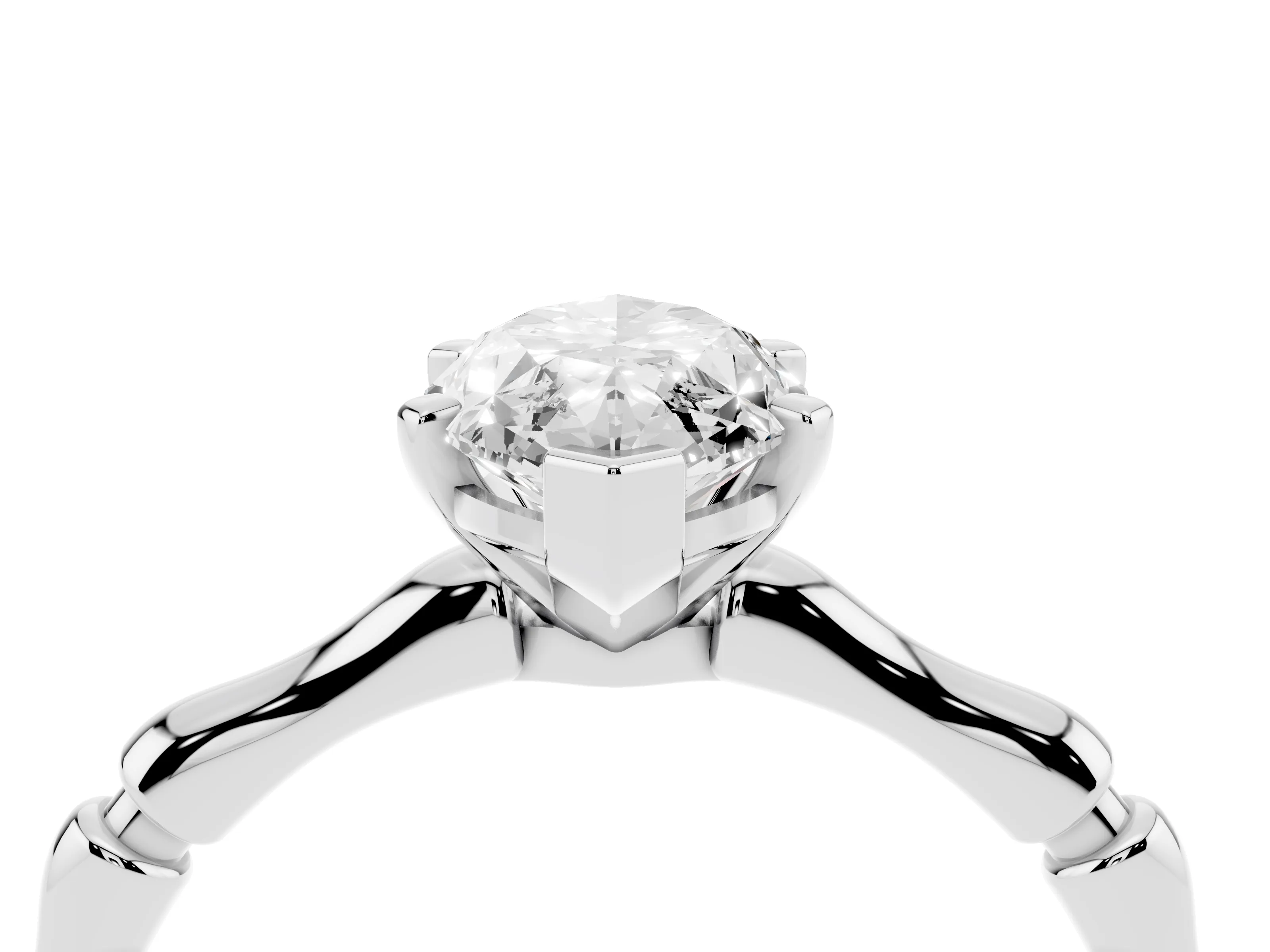 Marquise Cut Diamond Solitaire Ring Set in Platinum with Bamboo Band and Prong Setting