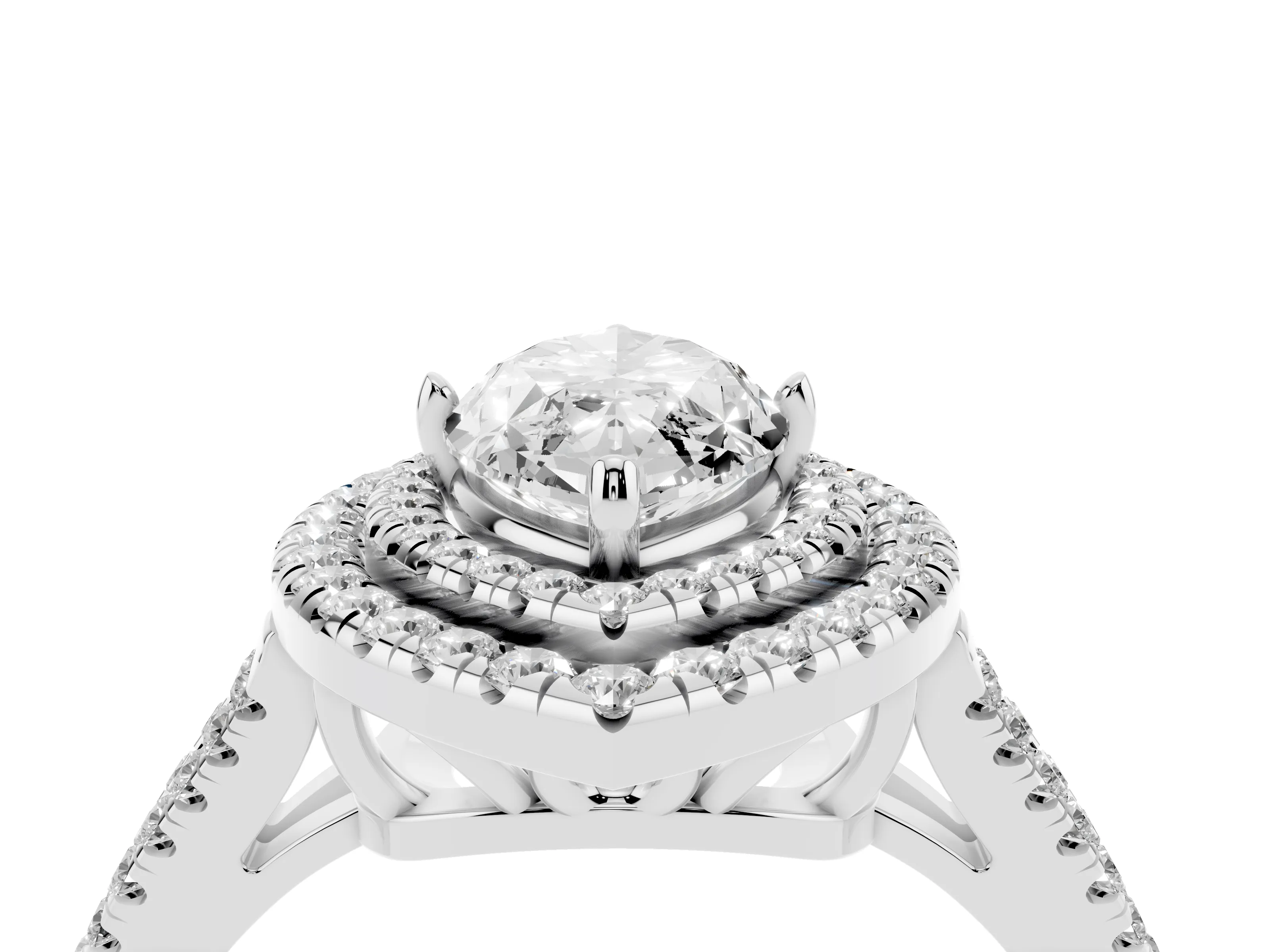 Marquise Cut Diamond Double Halo Ring Set in Platinum with Pavé Band