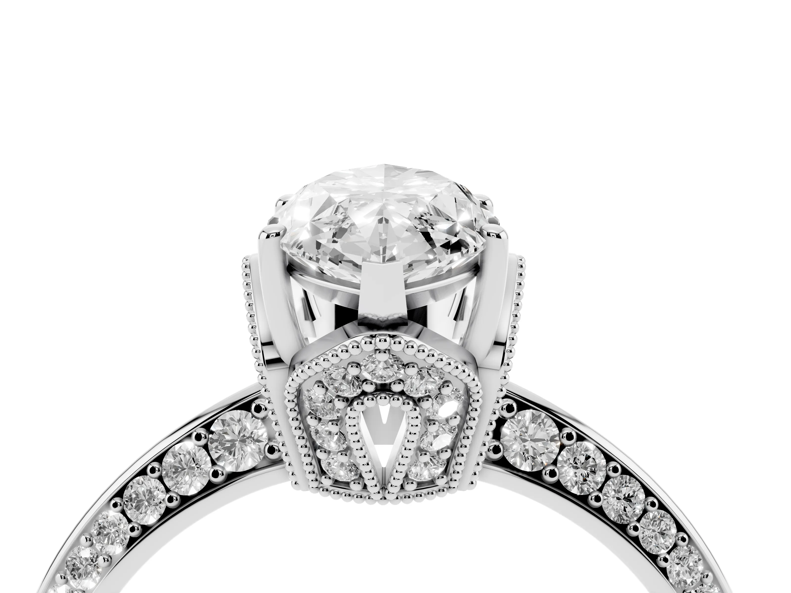 Marquise Cut Diamond Solitaire Engagement Ring Set in Silver with Pavé Split Shank and Prong Setting