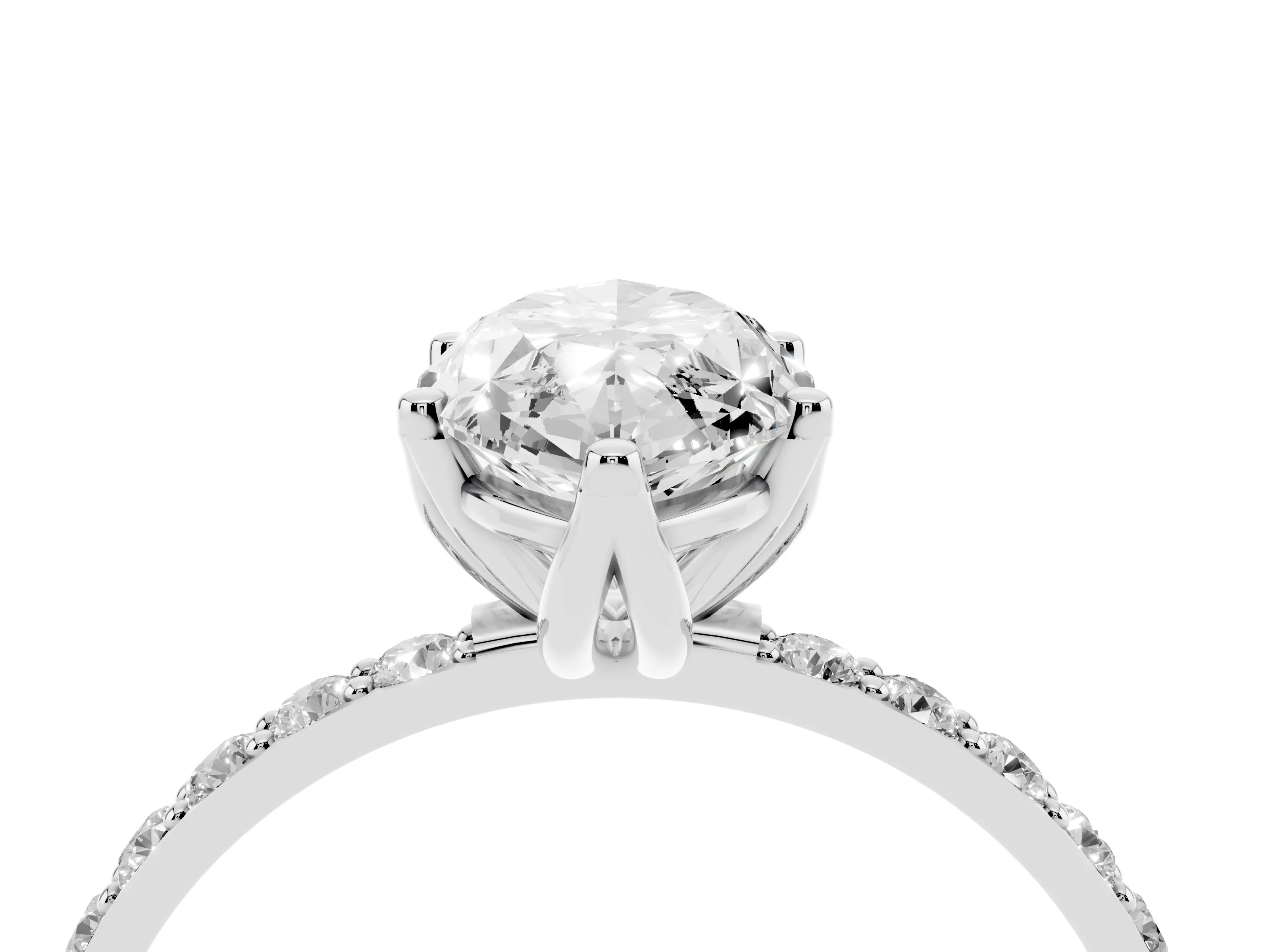 Marquise Cut Diamond Solitaire Engagement Ring Set in White gold with Round Pavé Band and Prong Setting