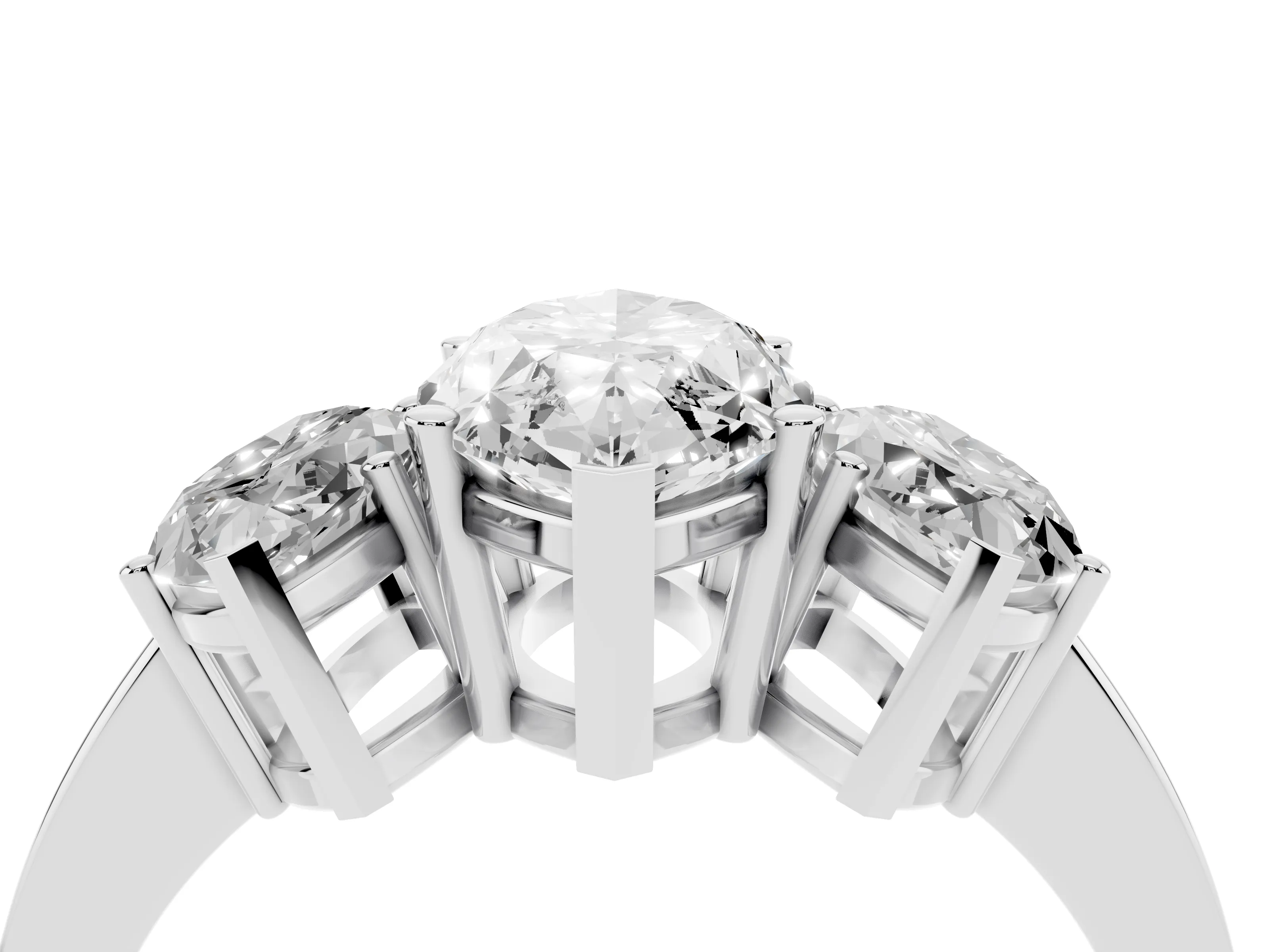 Marquise Cut Diamond Three-Stone Engagement Ring Set in Silver with Flat Band