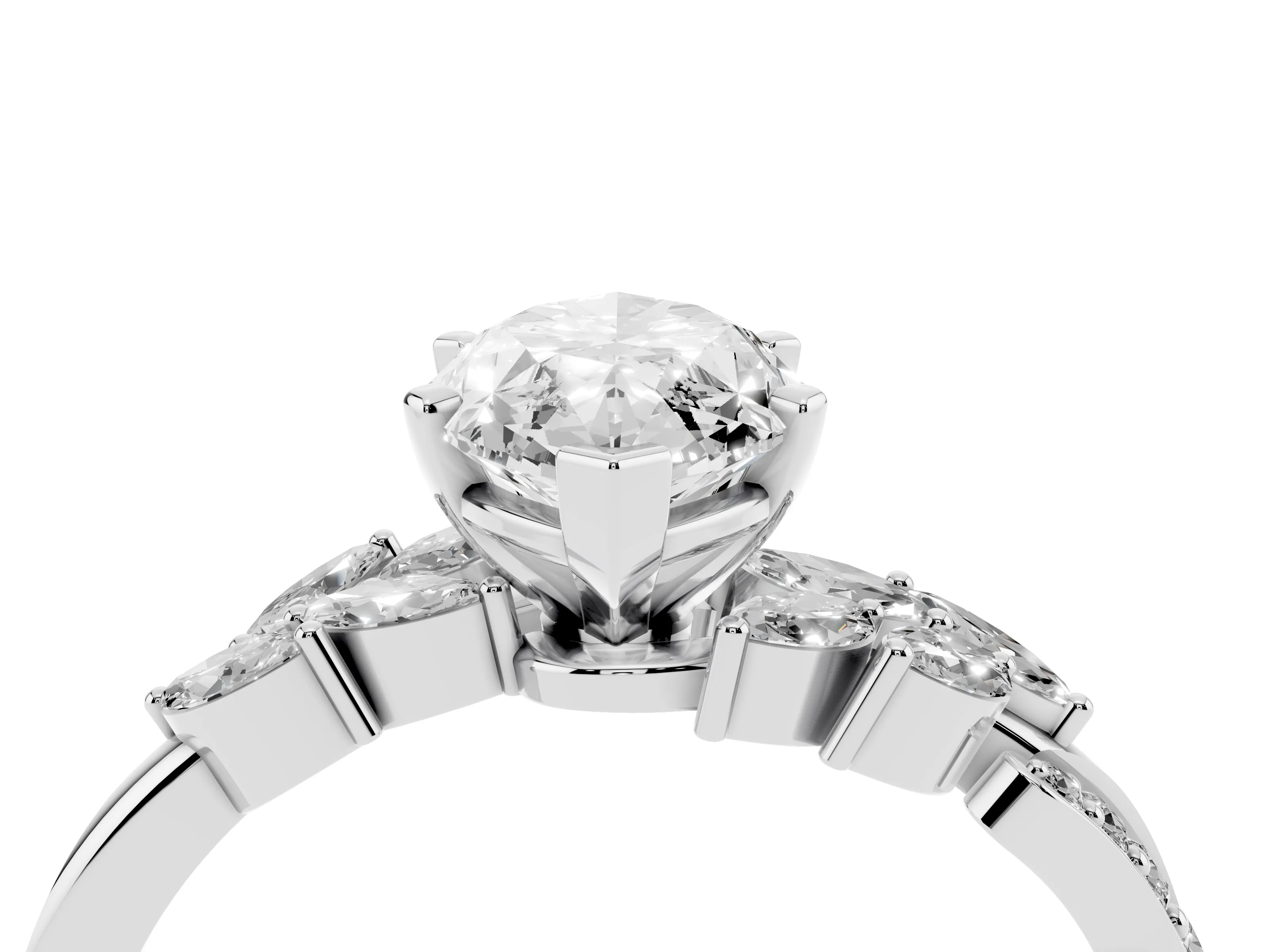 Marquise Cut Diamond Solitaire Ring Set in Silver with Marquise Twist Band and Prong Setting