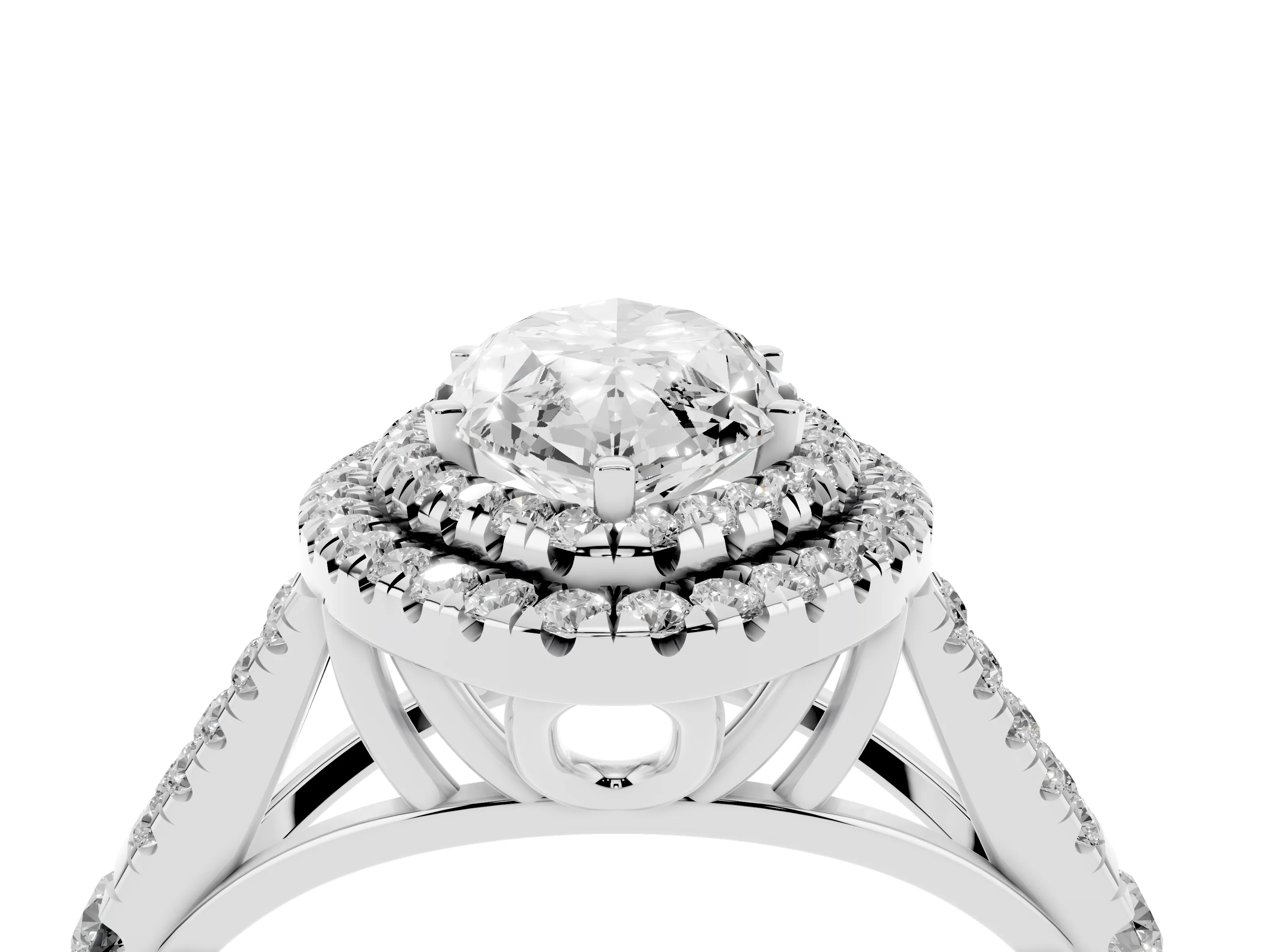 Marquise Cut Diamond Pavé Split Shank Double Halo Engagement Ring Set in Silver
