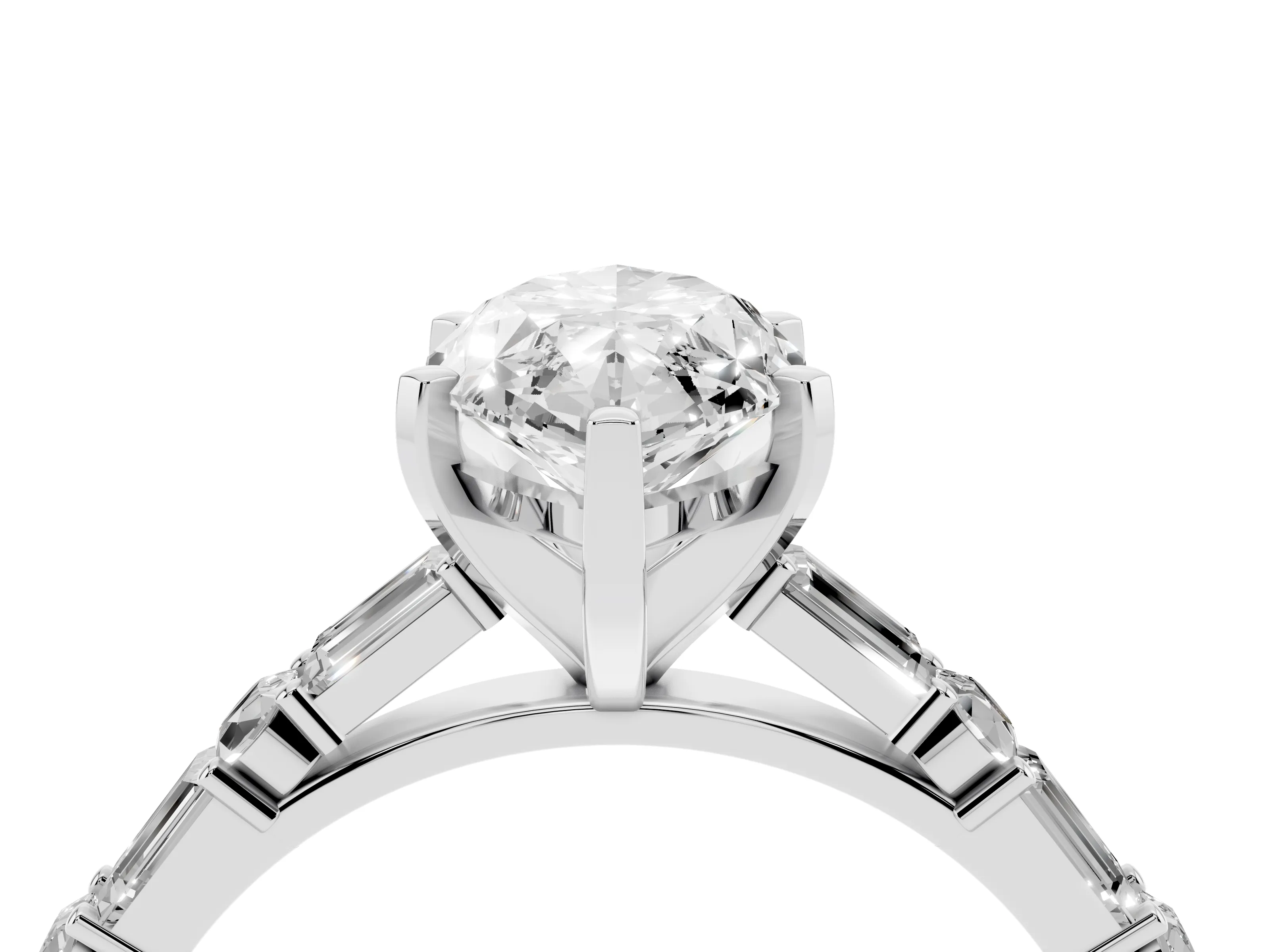 Marquise Cut Diamond Solitaire Set in Platinum with Side Baguettes and Channel Set Band