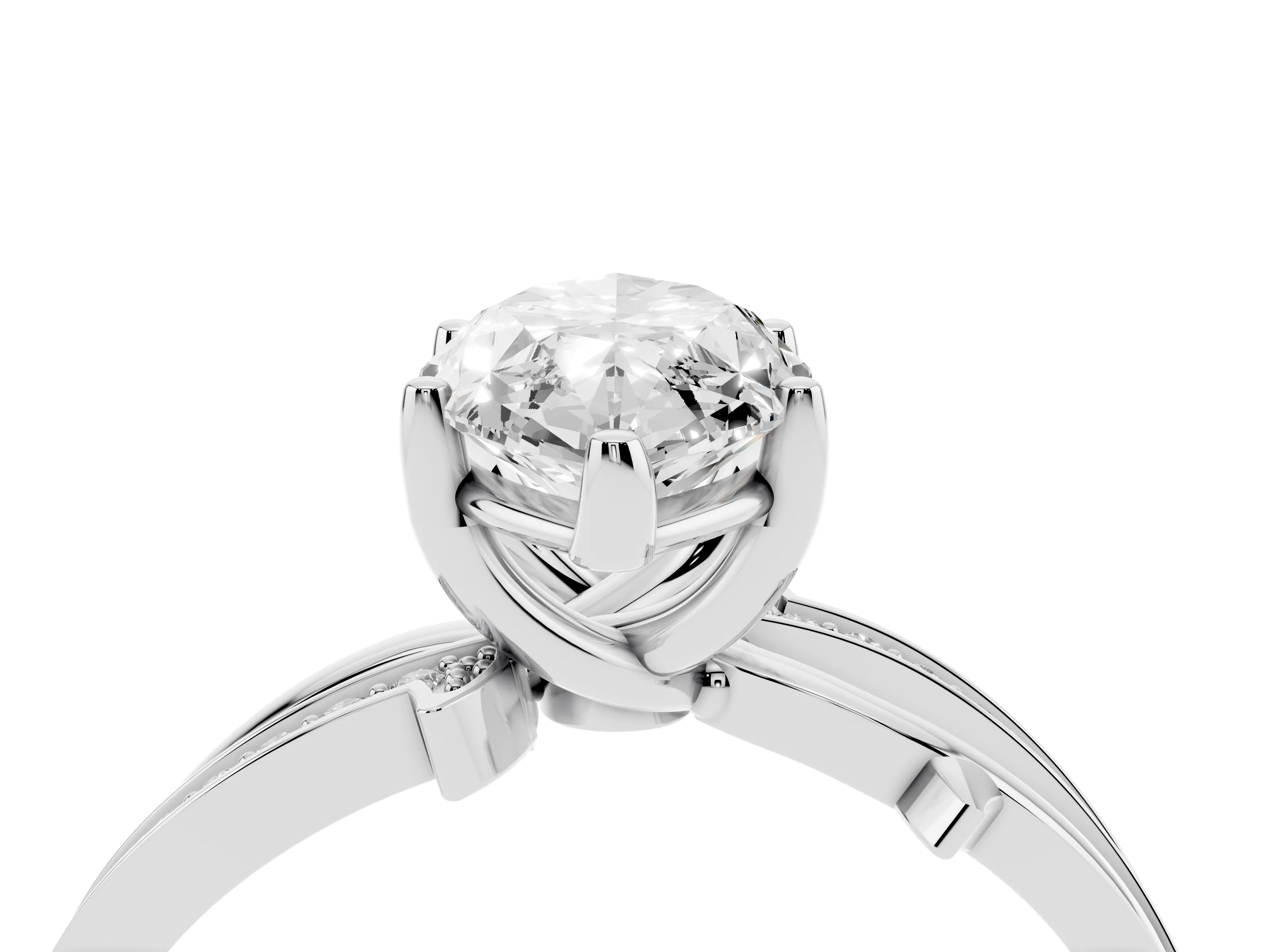 Marquise Cut Diamond Pavé Twist Band Solitaire Ring Set in White gold with Prong Setting
