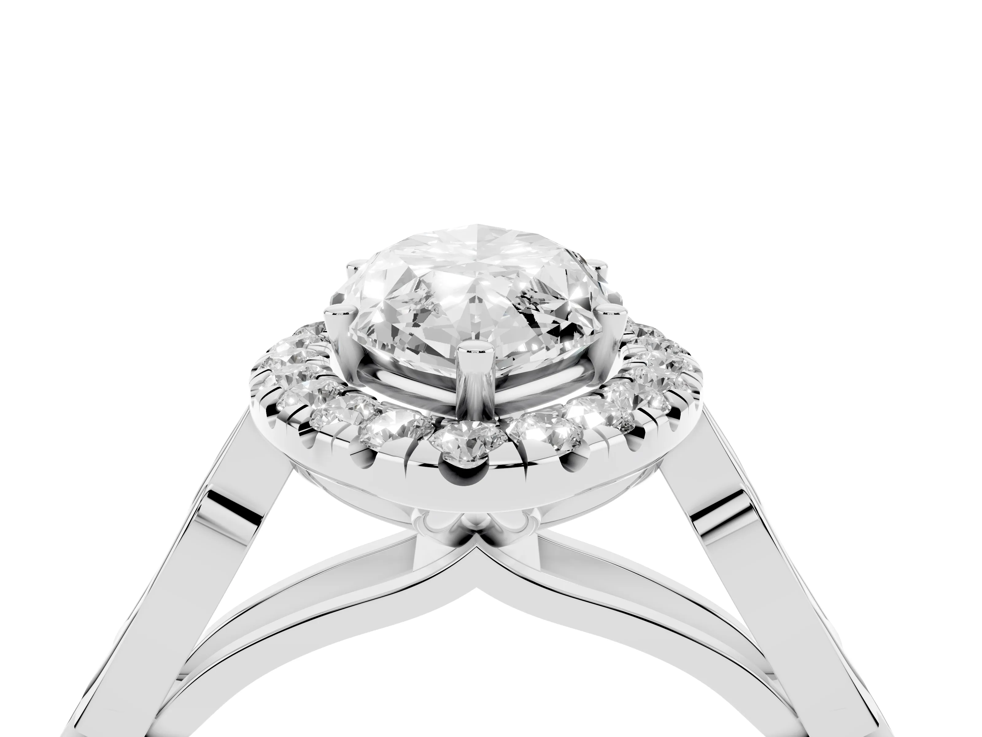 Marquise Cut Diamond Halo Engagement Ring Set in White gold with Filigree Band and Prong-Set Center
