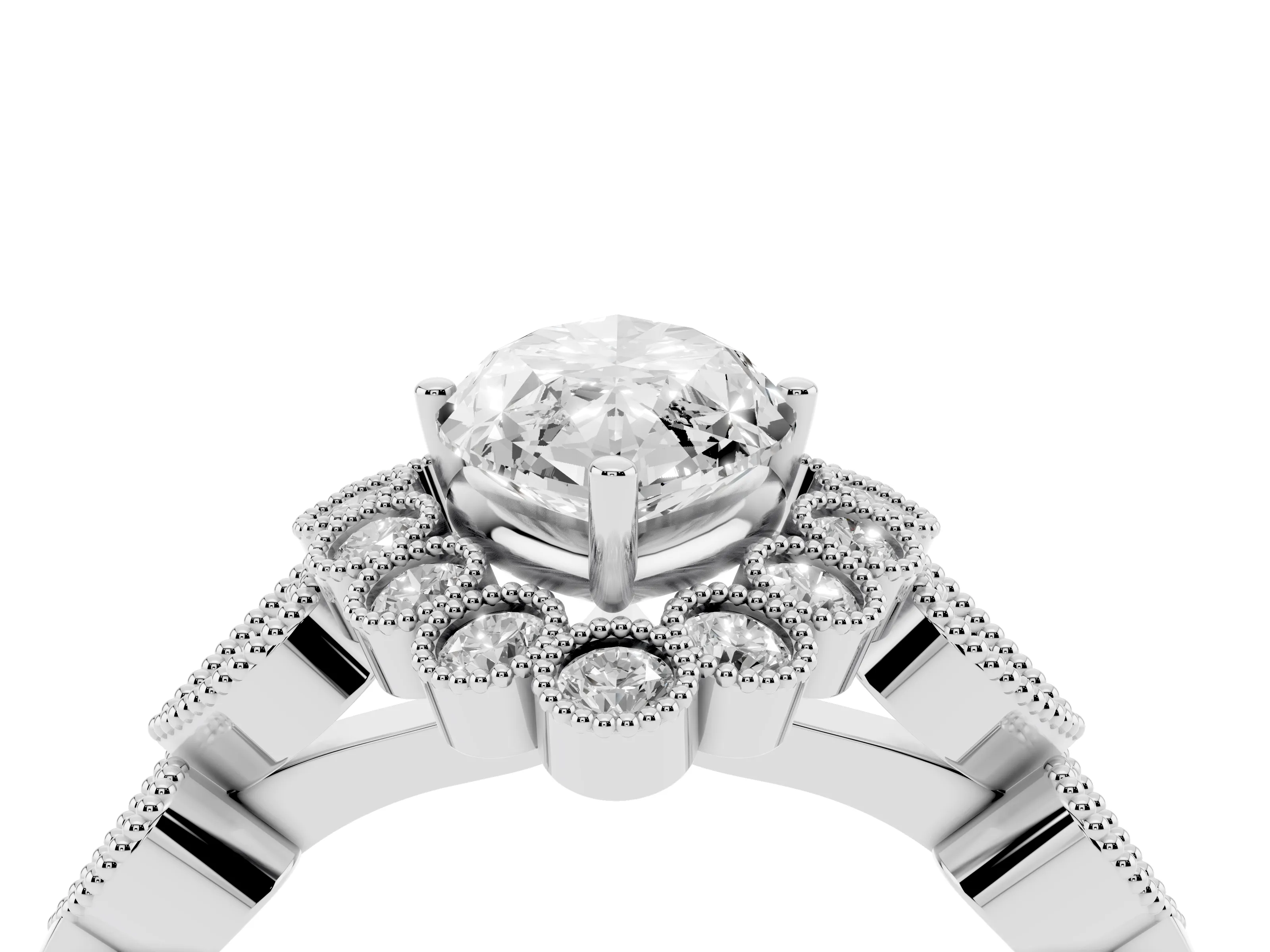 Marquise Cut Diamond Solitaire Ring Set in Platinum with Milgrain Pavé Heart Band