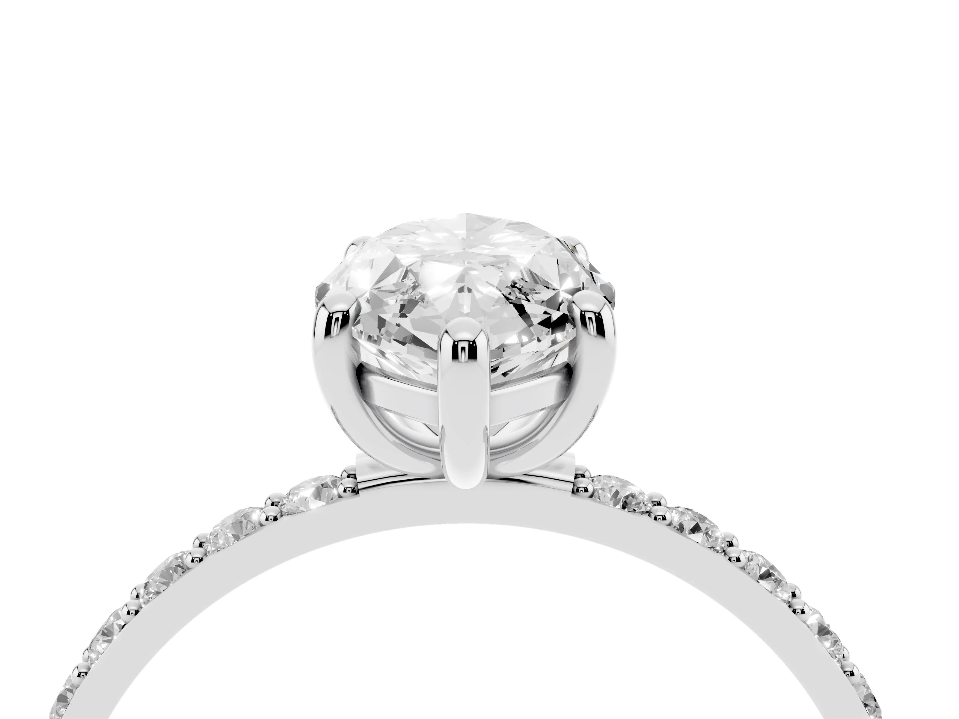 Marquise Cut Diamond Solitaire Ring Set in Silver with Round Pavé Band and Prong Setting
