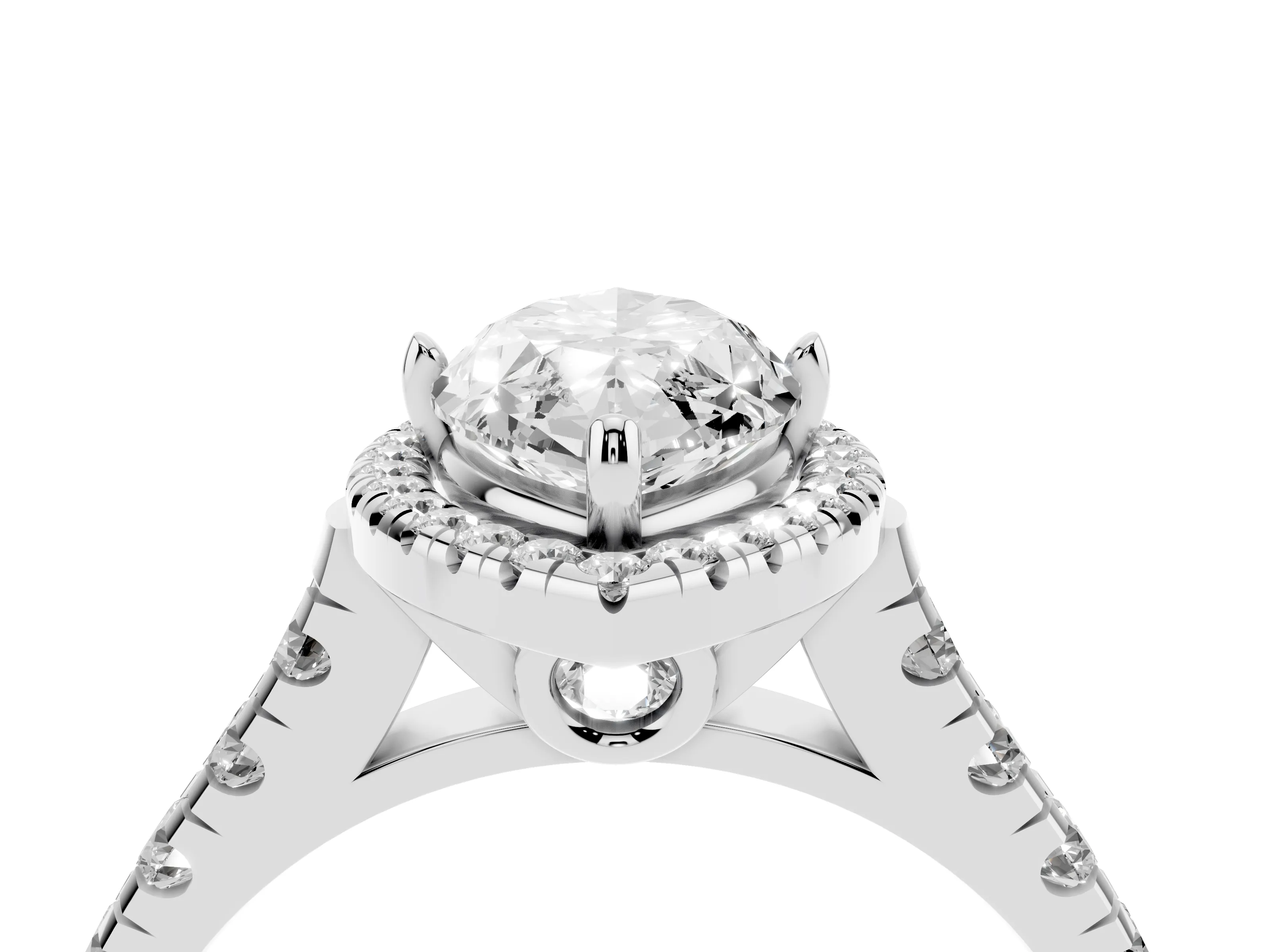 Marquise Cut Diamond Halo Engagement Ring Set in Platinum with Pavé Band and Prong-Set Center