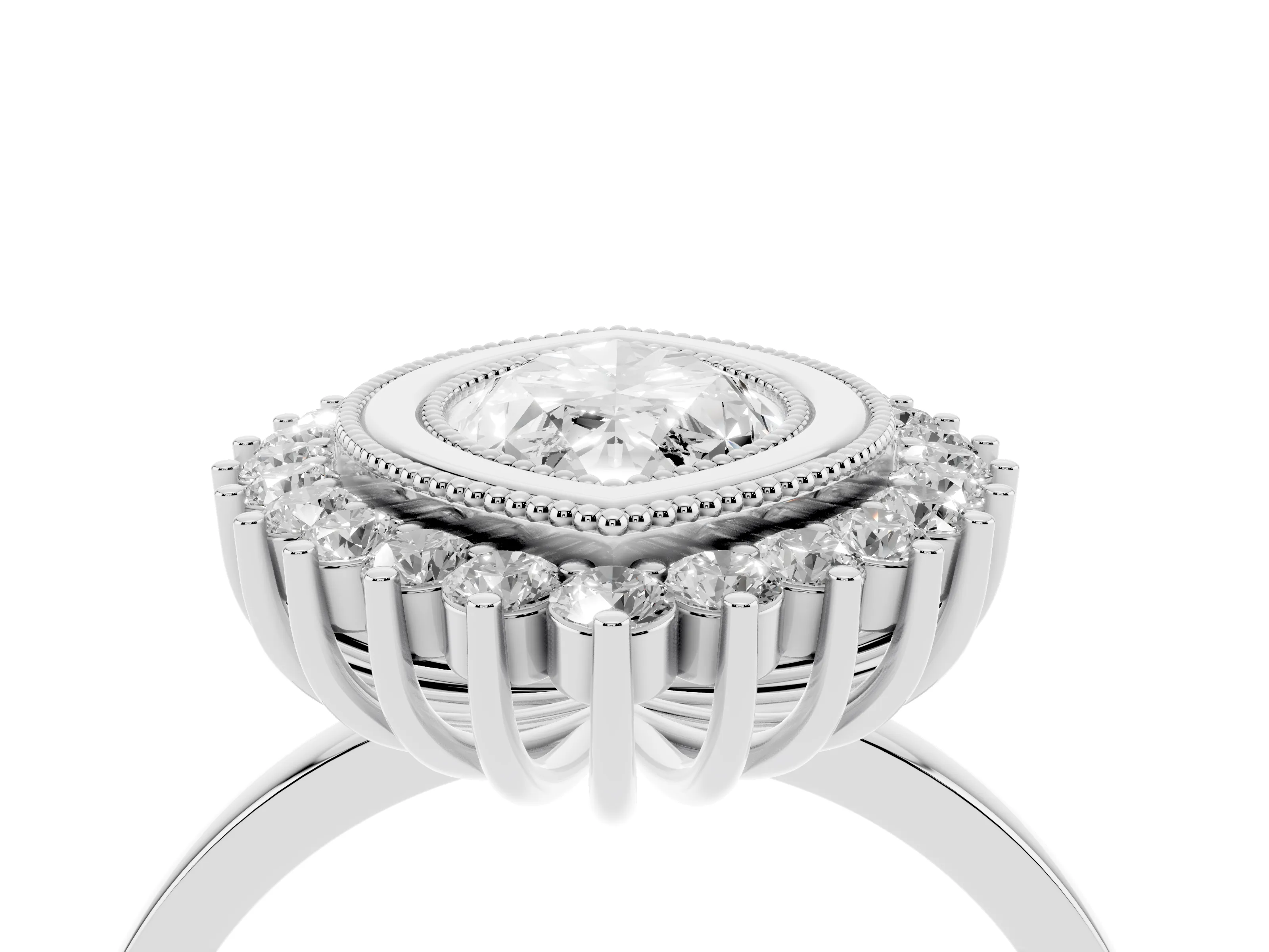 Marquise Cut Diamond Halo Ring Set in Silver with Milgrain Edge and Round Prong Setting