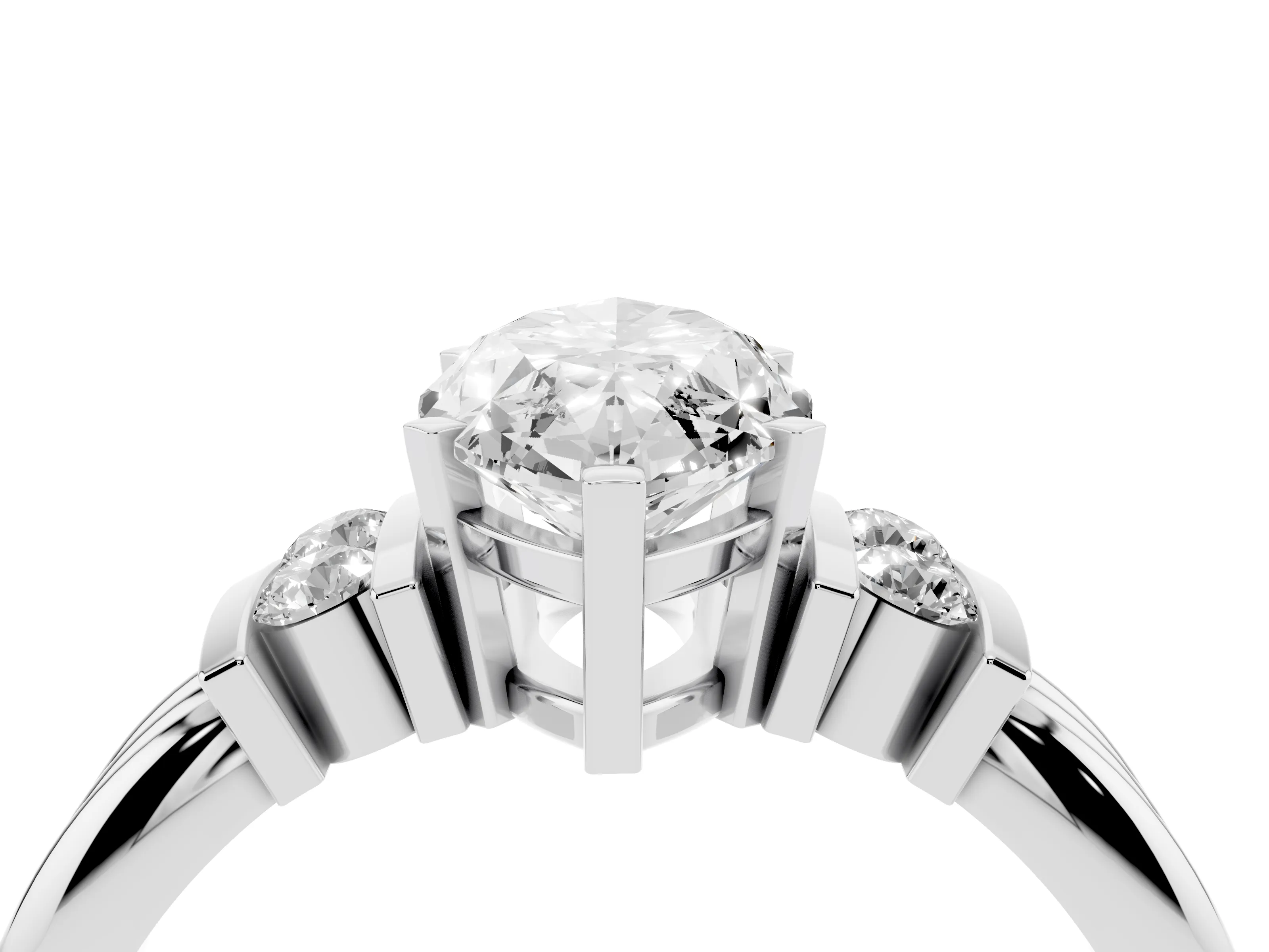 Three-Stone Marquise Cut Diamond Channel Set Ring Set in Platinum with Bar Prongs