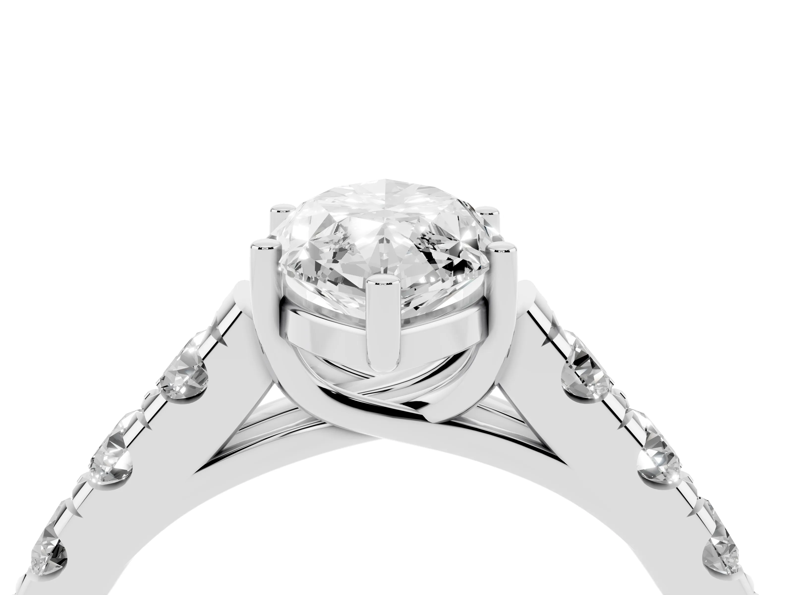 Marquise Cut Diamond Solitaire Ring Set in White gold with Cut-Down Micro Pavé Band and Prong Setting