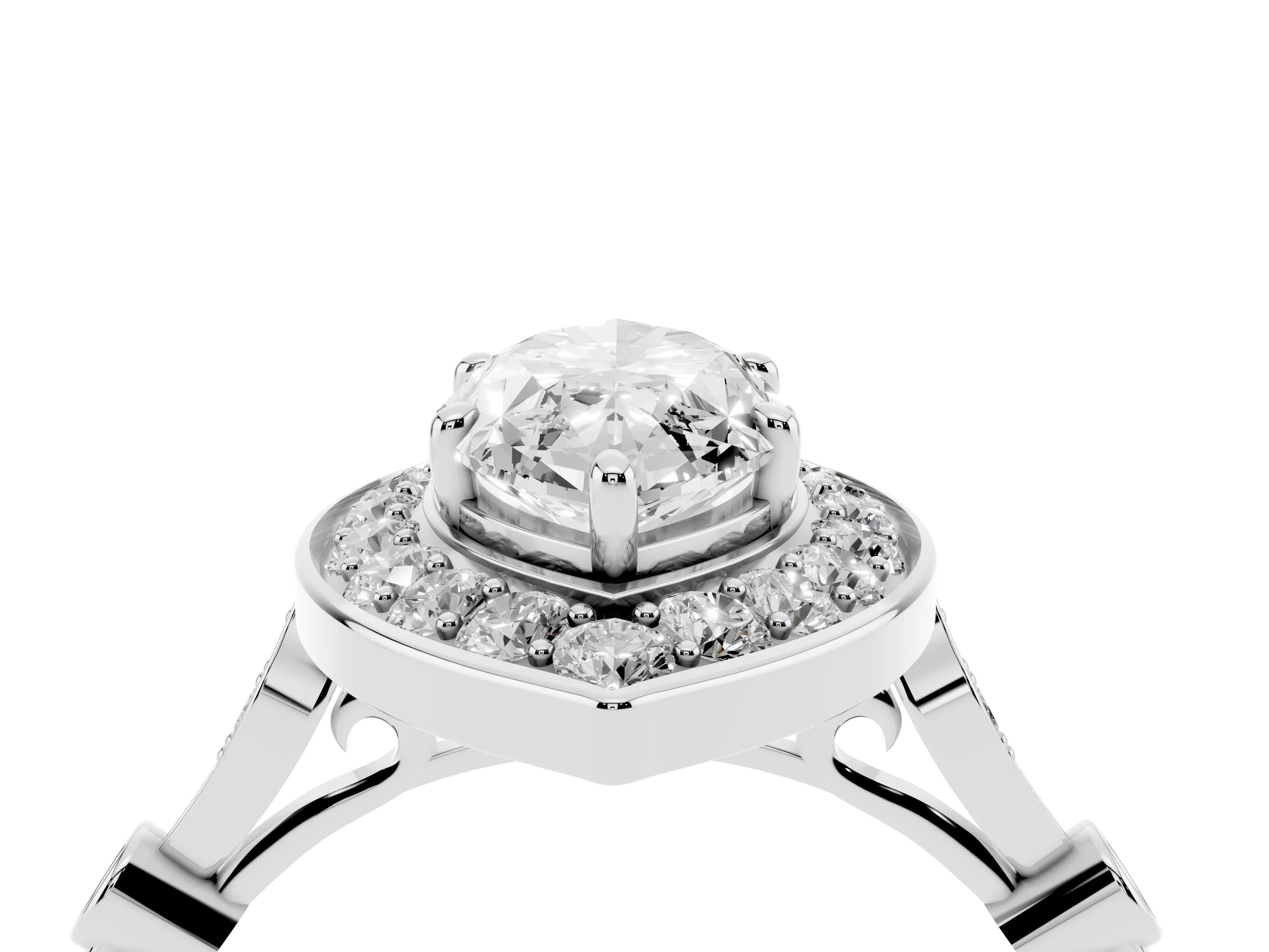 Marquise Cut Diamond Halo Engagement Ring Set in White gold with Twisted Band and Prong Setting